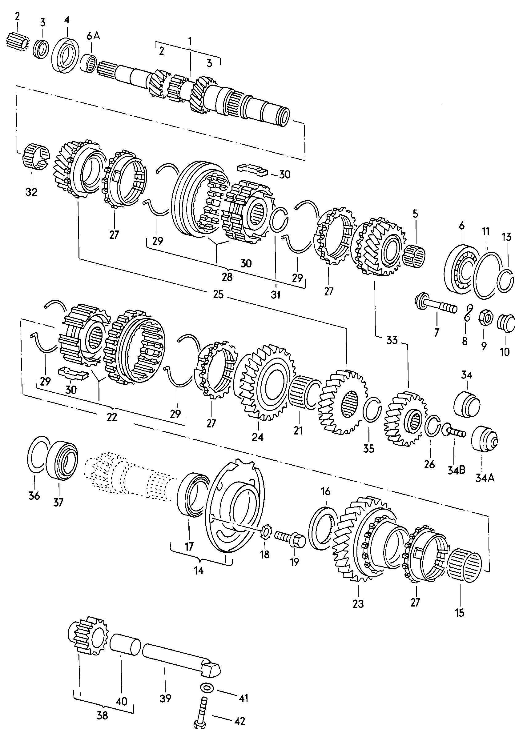 Volkswagen Golf (1979 - 1980) - For 4-speed manual gearbox. gears and shafts