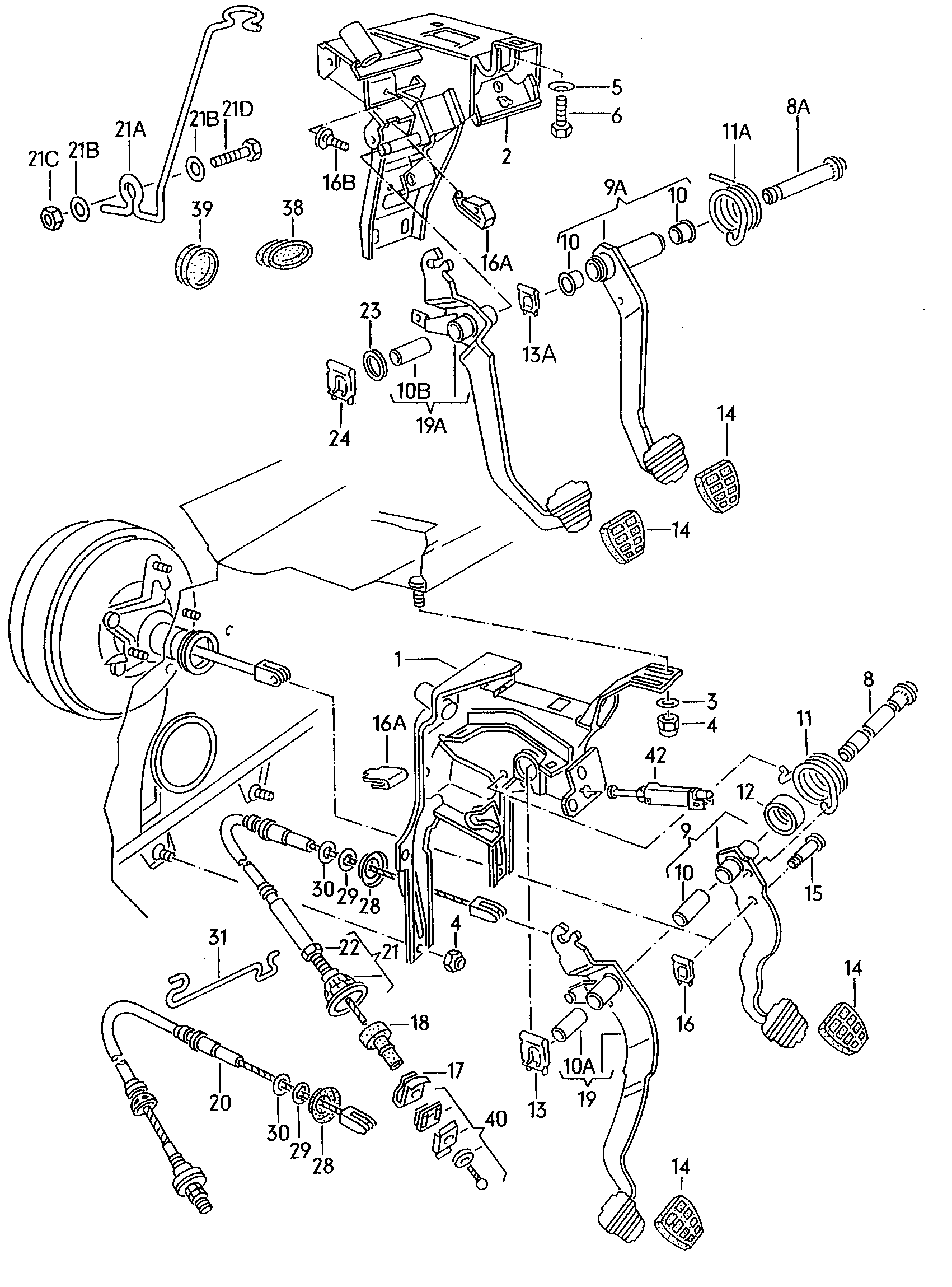 Brake, clutch pedal cluster, clutch cable