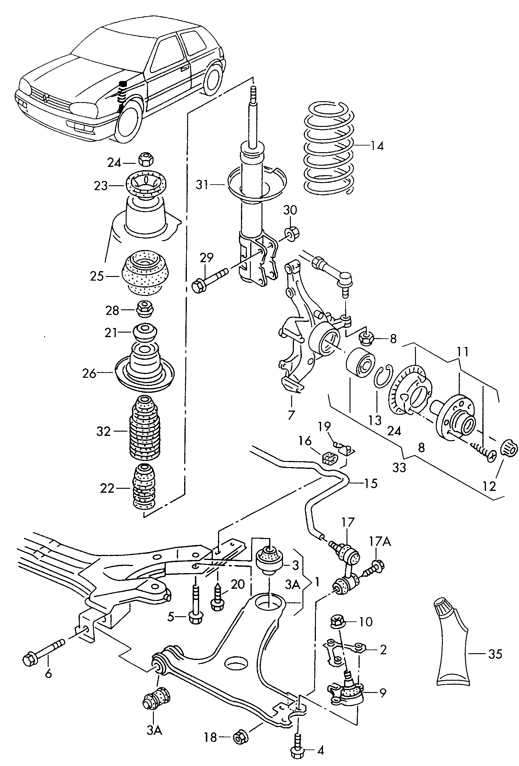 Volkswagen Golf (1997 - 1998) - Wishbone. Wheel bearing housing. suspension
