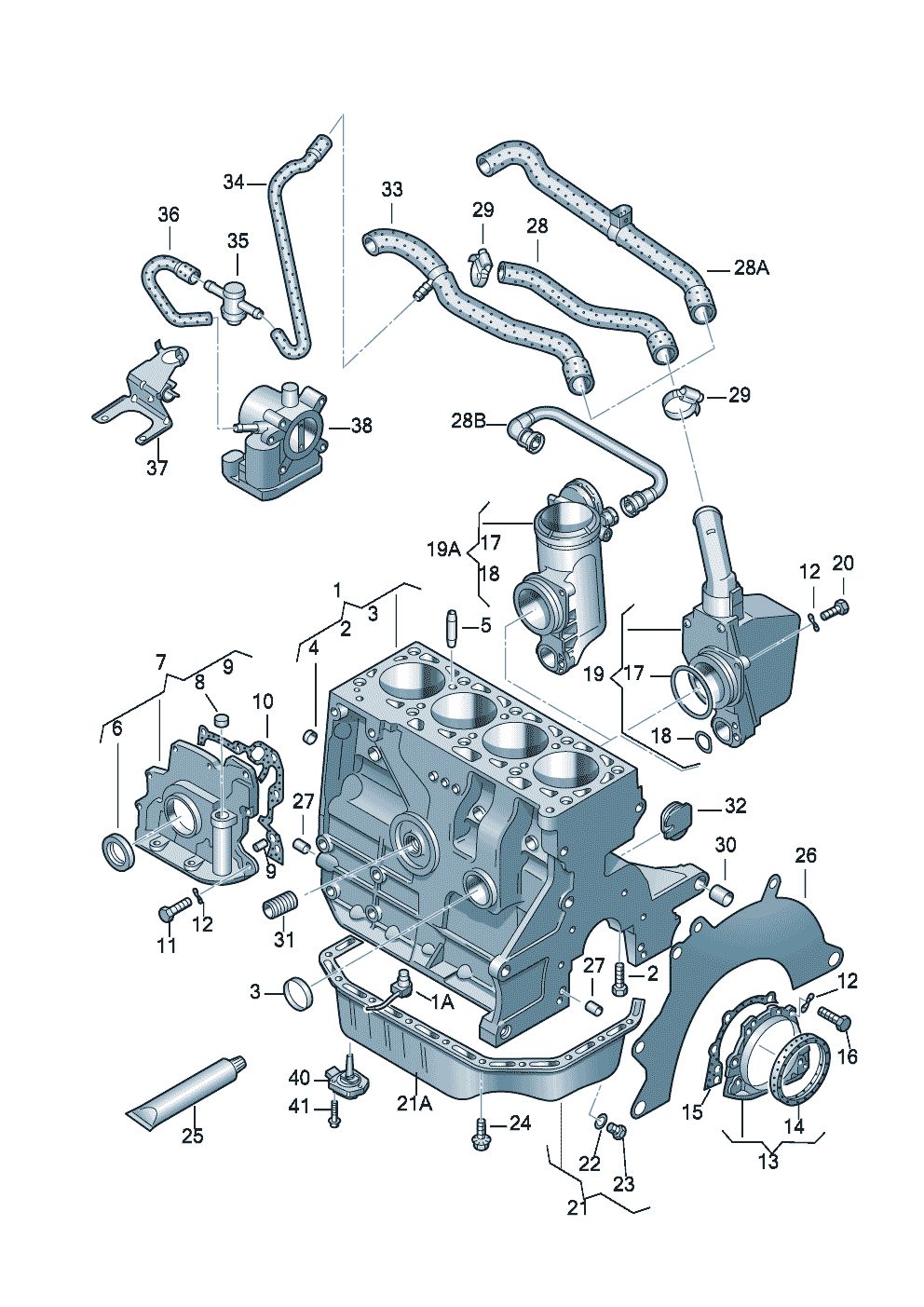 Volkswagen Golf (1997 - 1998) - Cylinder block with pistons. oil sump