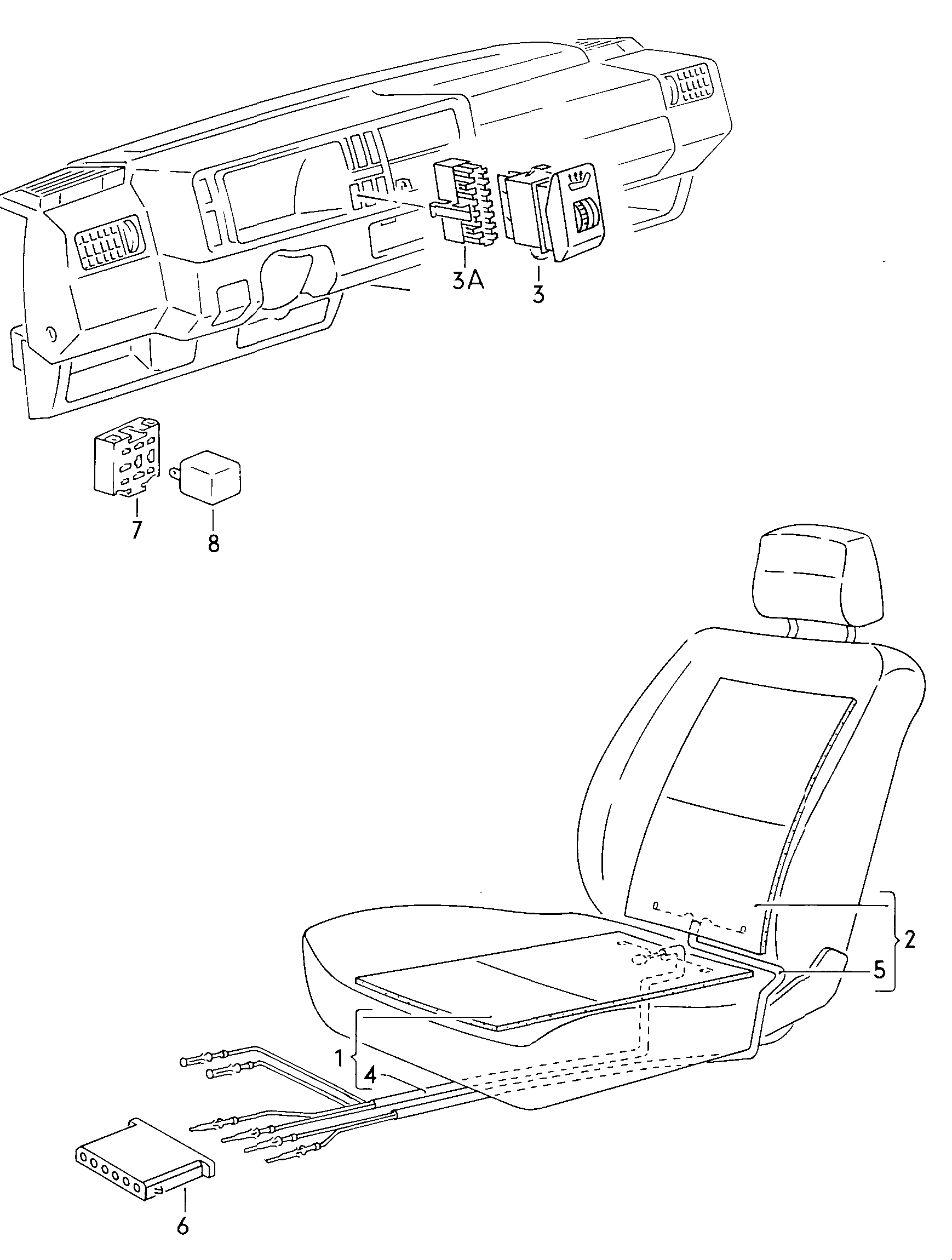 Seat and backrest, heated