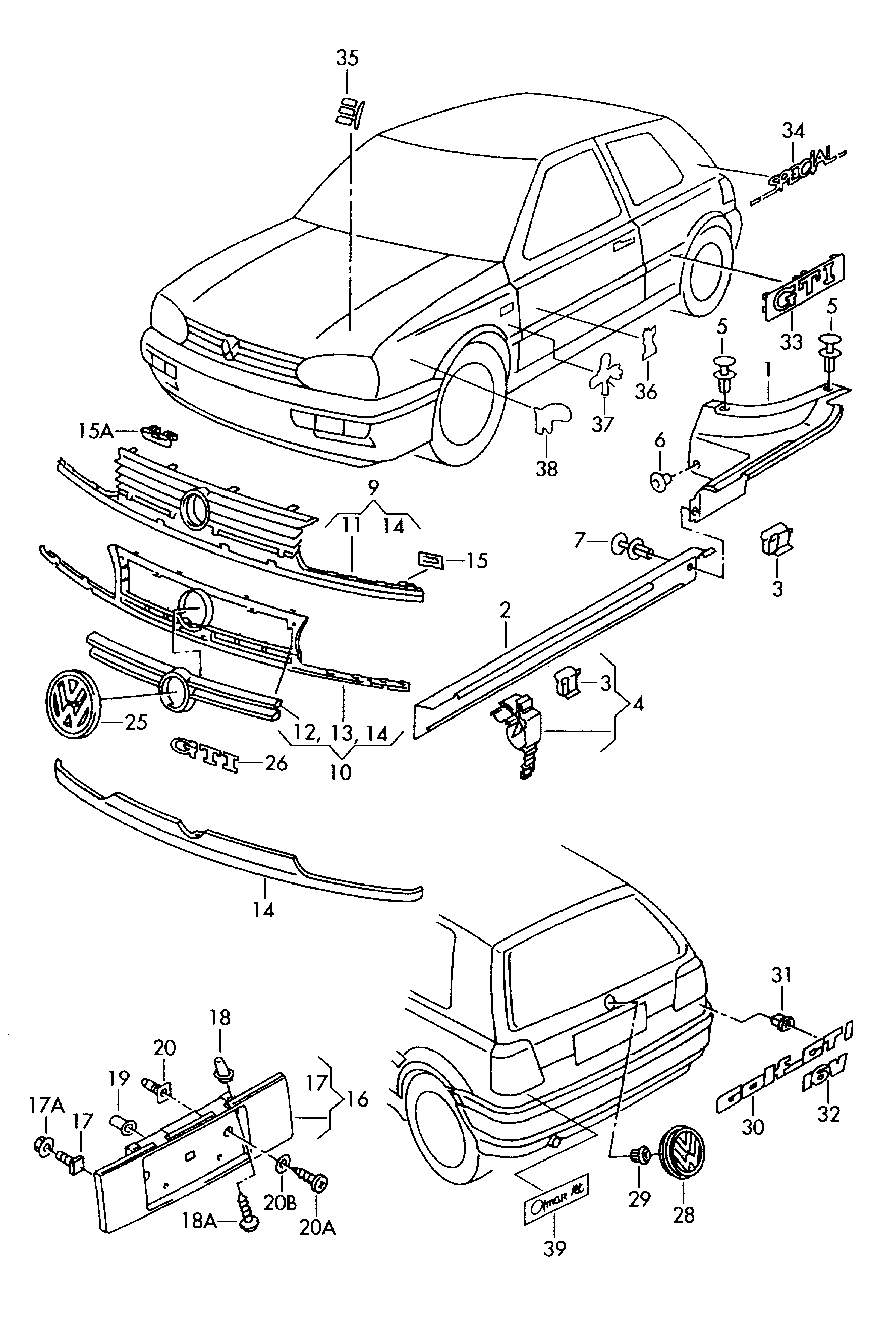 Volkswagen Golf (1997 - 1998) - Molding - roof. Protective strips