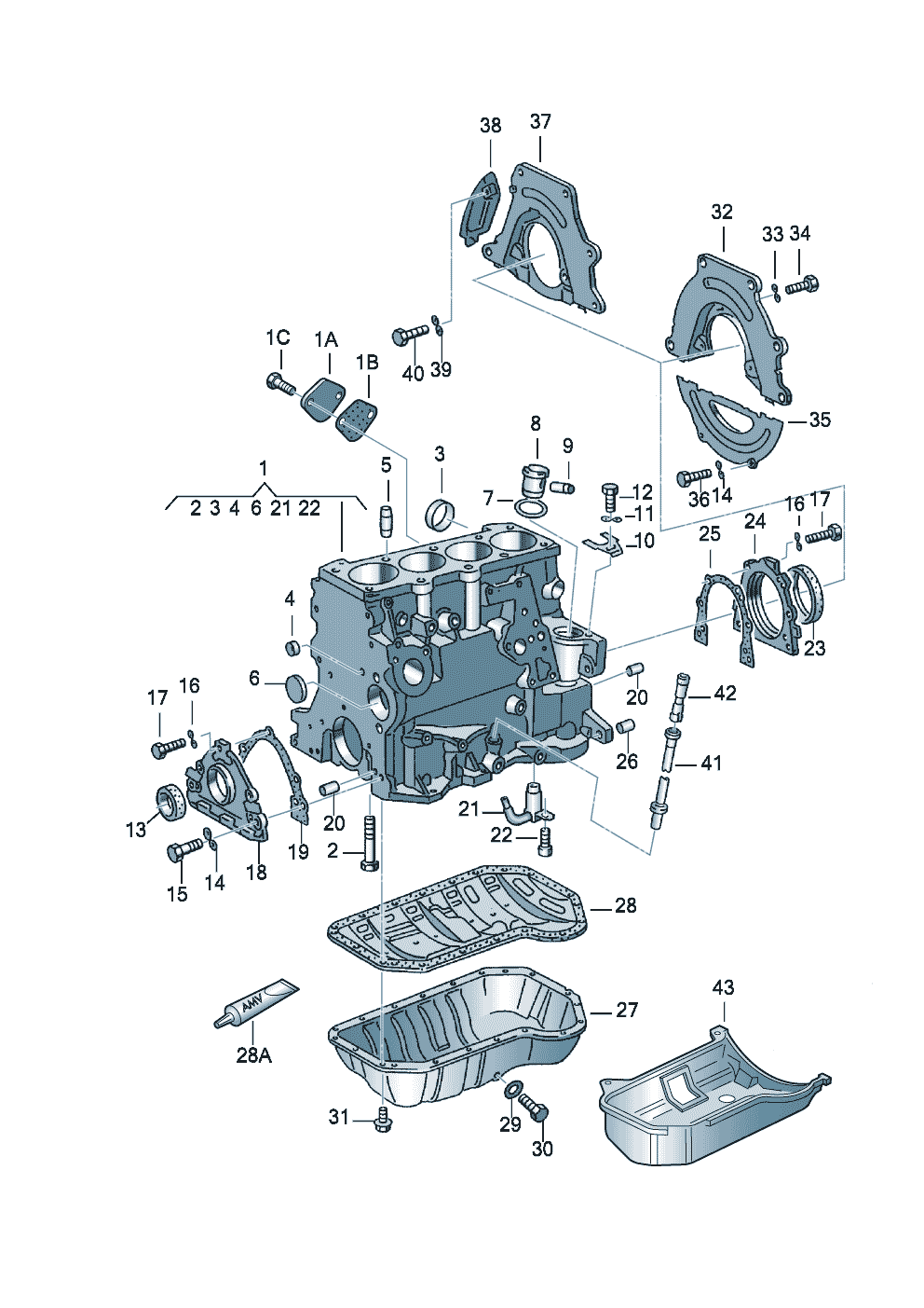 Volkswagen Golf (1997 - 1998) - Cylinder block with pistons. oil sump