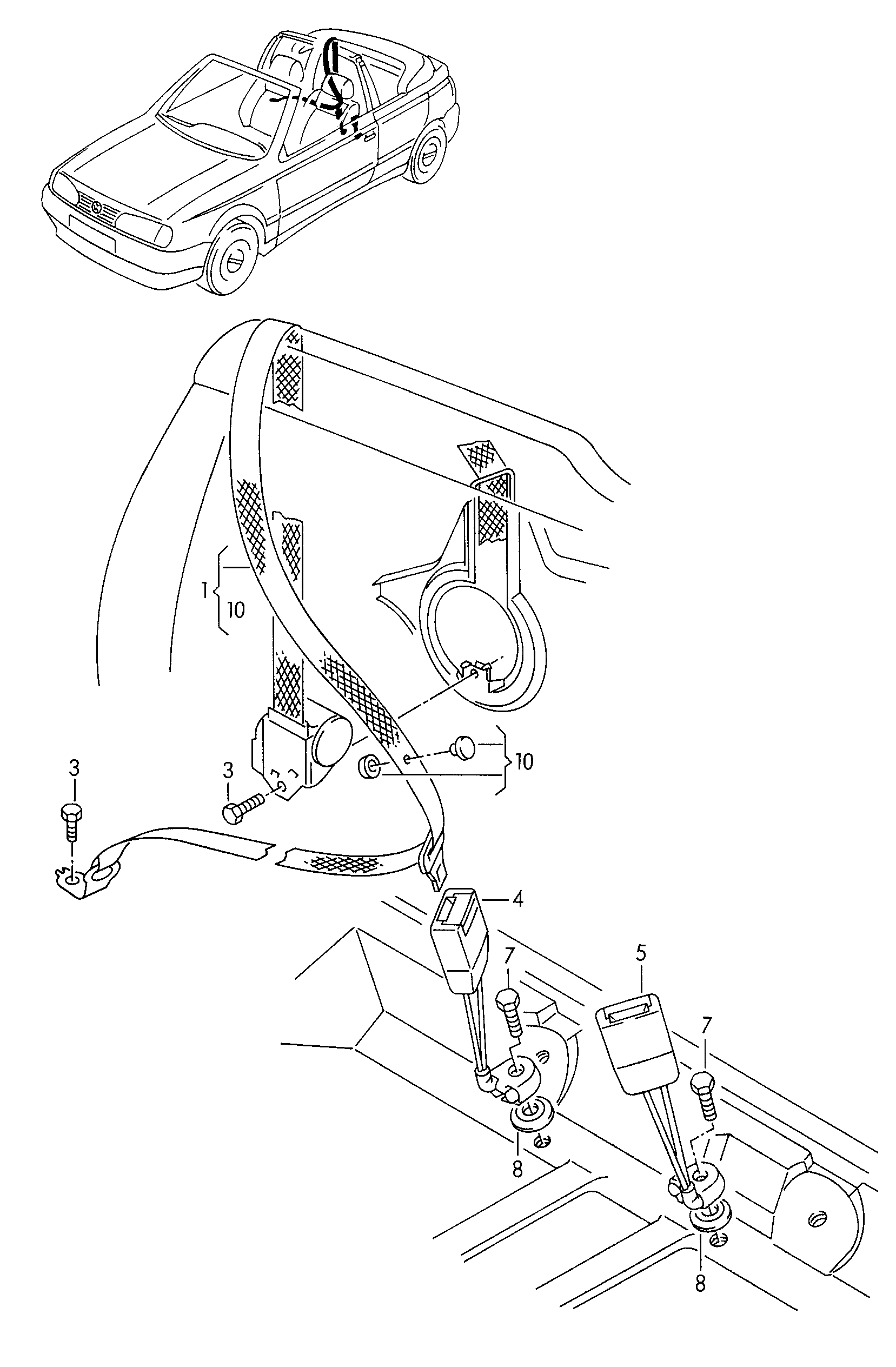 Volkswagen Golf Cabriolet (1994 - 1998) - Dashboard. dashboard fittings