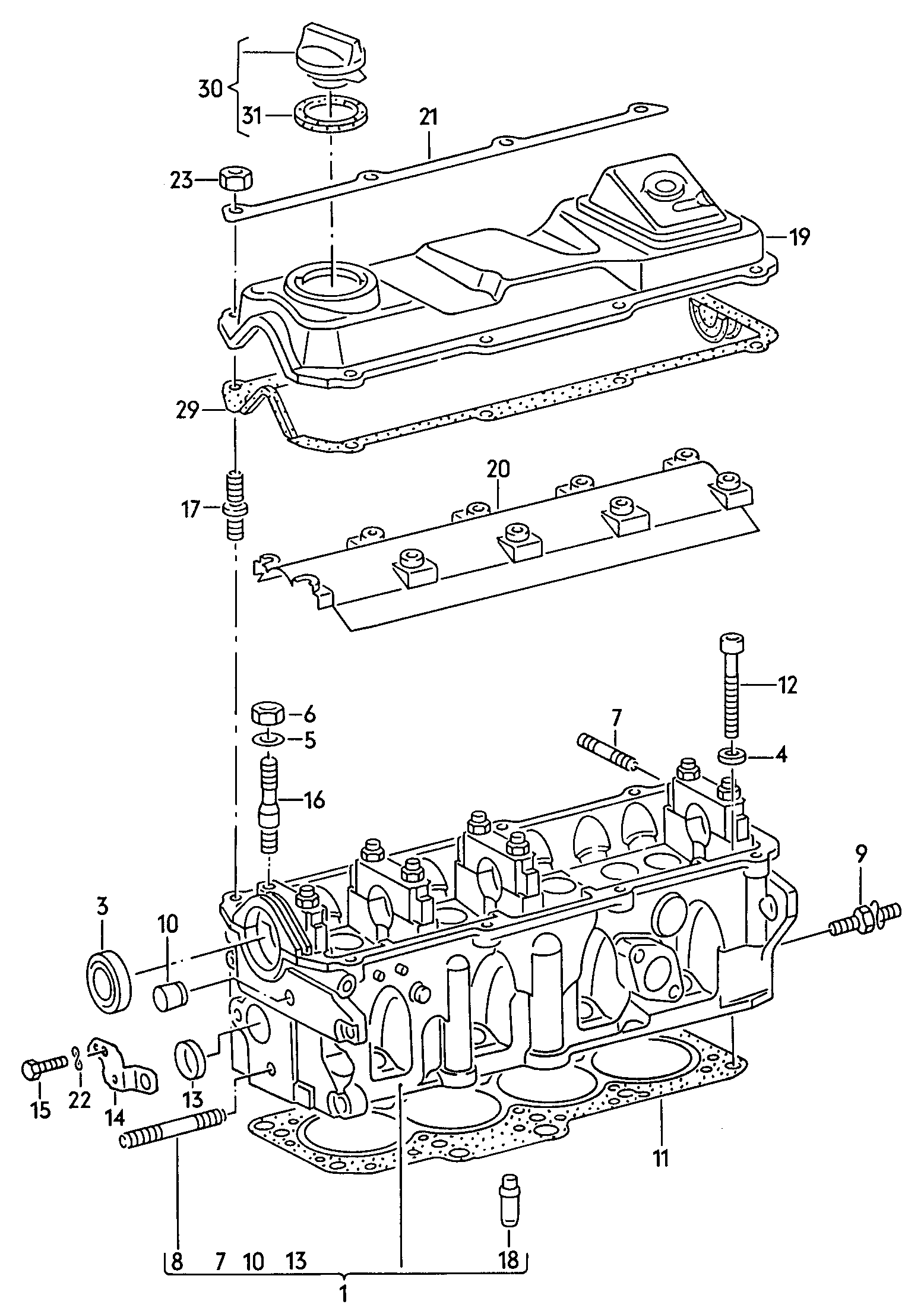 Volkswagen Golf/Var.-syn./Rall./Coun. (1986 - 1991) - Cylinder block with pistons. oil sump