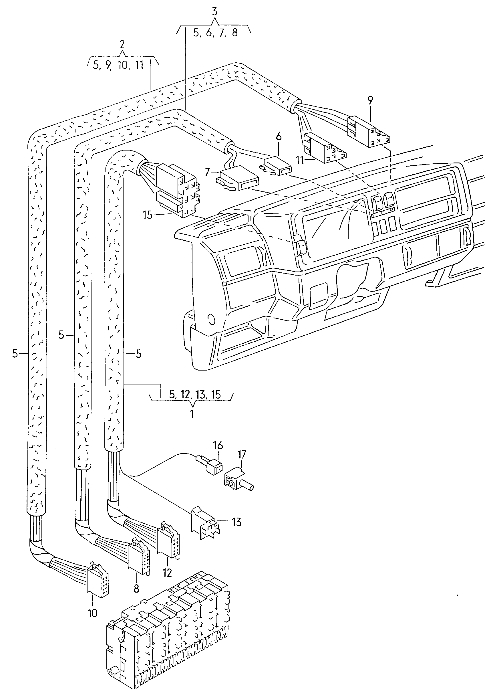 Wiring set for battery and 3-phase alternator. Earth line