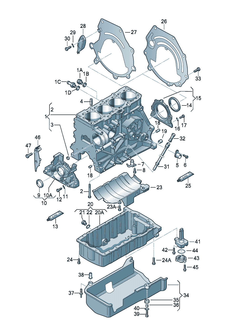 Volkswagen Golf/Golf R32 (2003 - 2006) - Cylinder block with pistons. oil sump