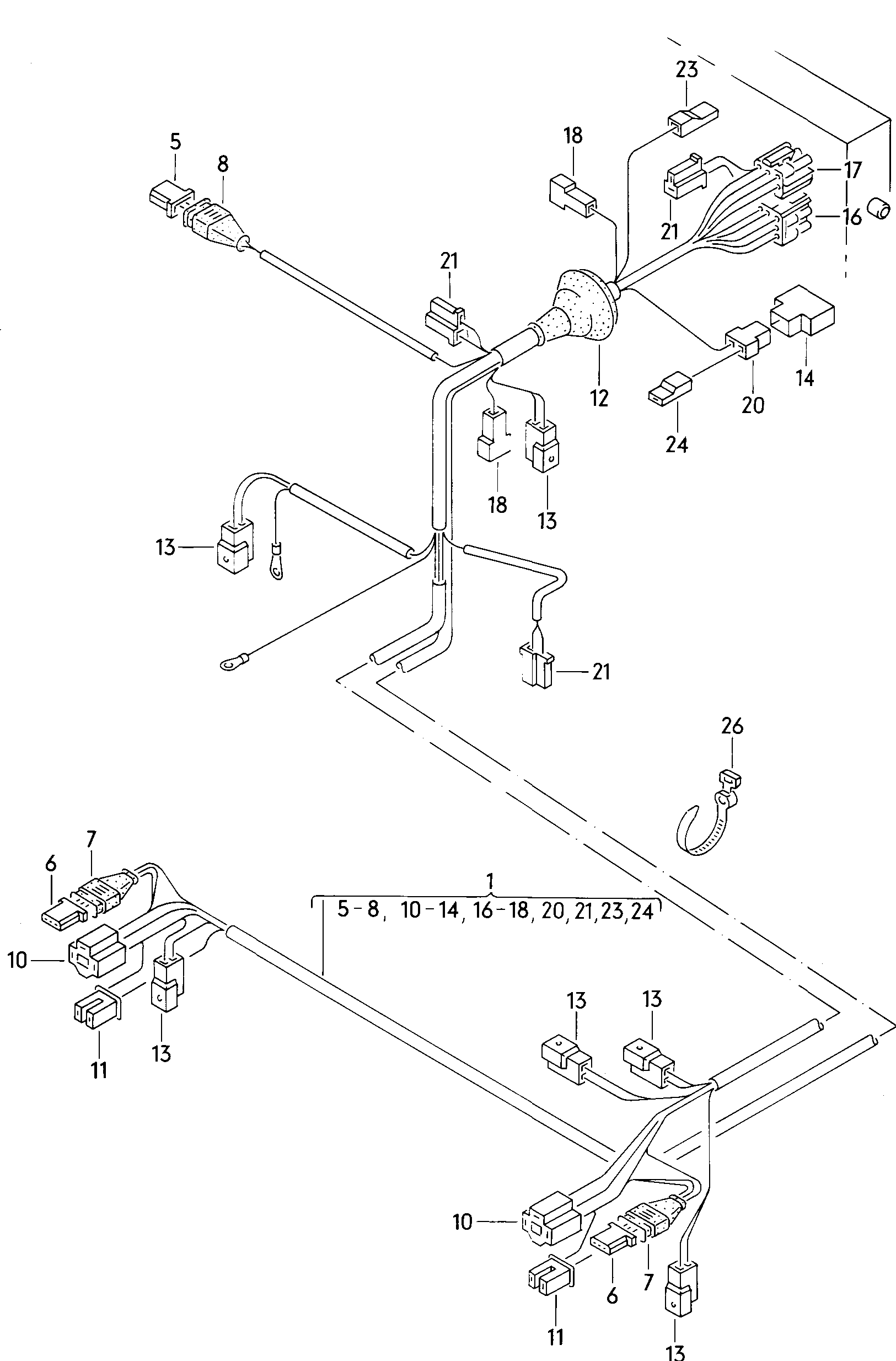 Wiring set for battery and 3-phase alternator. Earth line