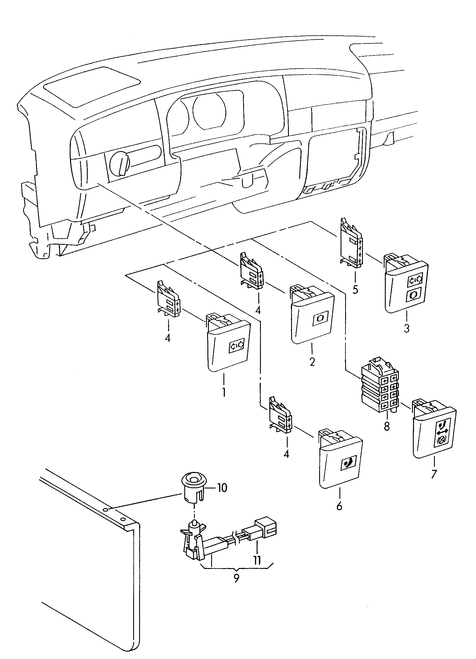 Volkswagen Golf (1997 - 1998) - Distance sensor. Combi-instrument