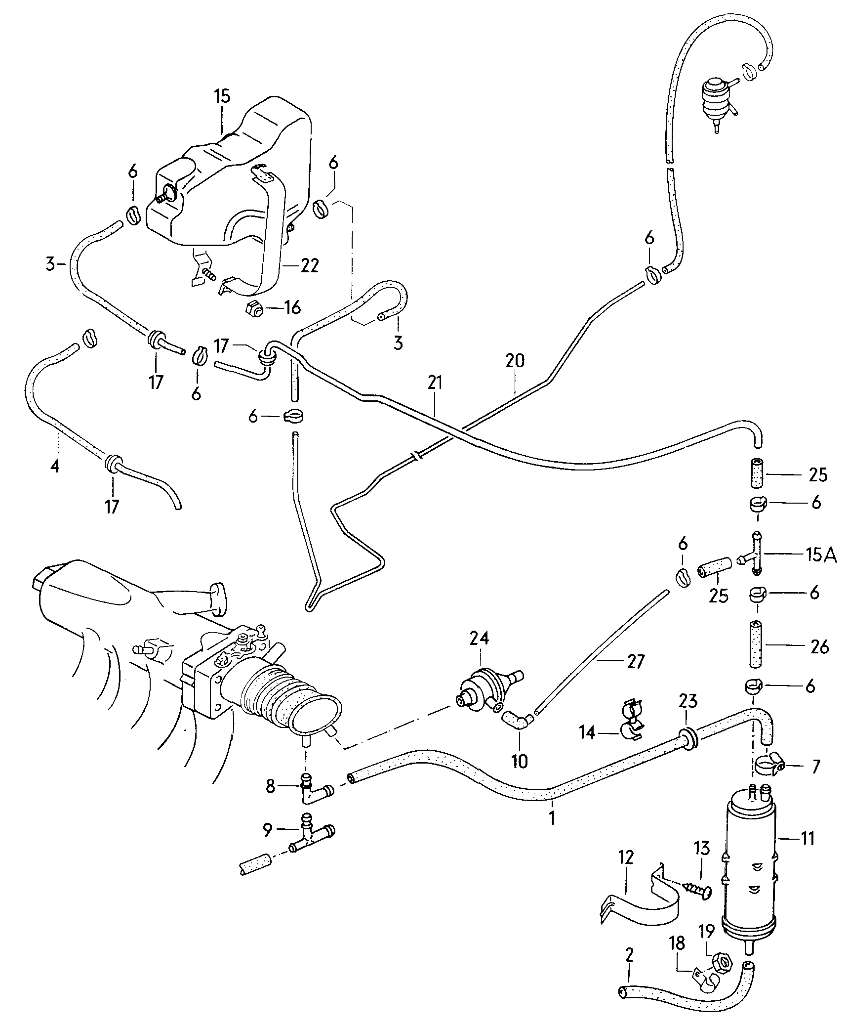 Volkswagen Golf (1982 - 1984) - Fuel tank. Vent hose. gravity valve