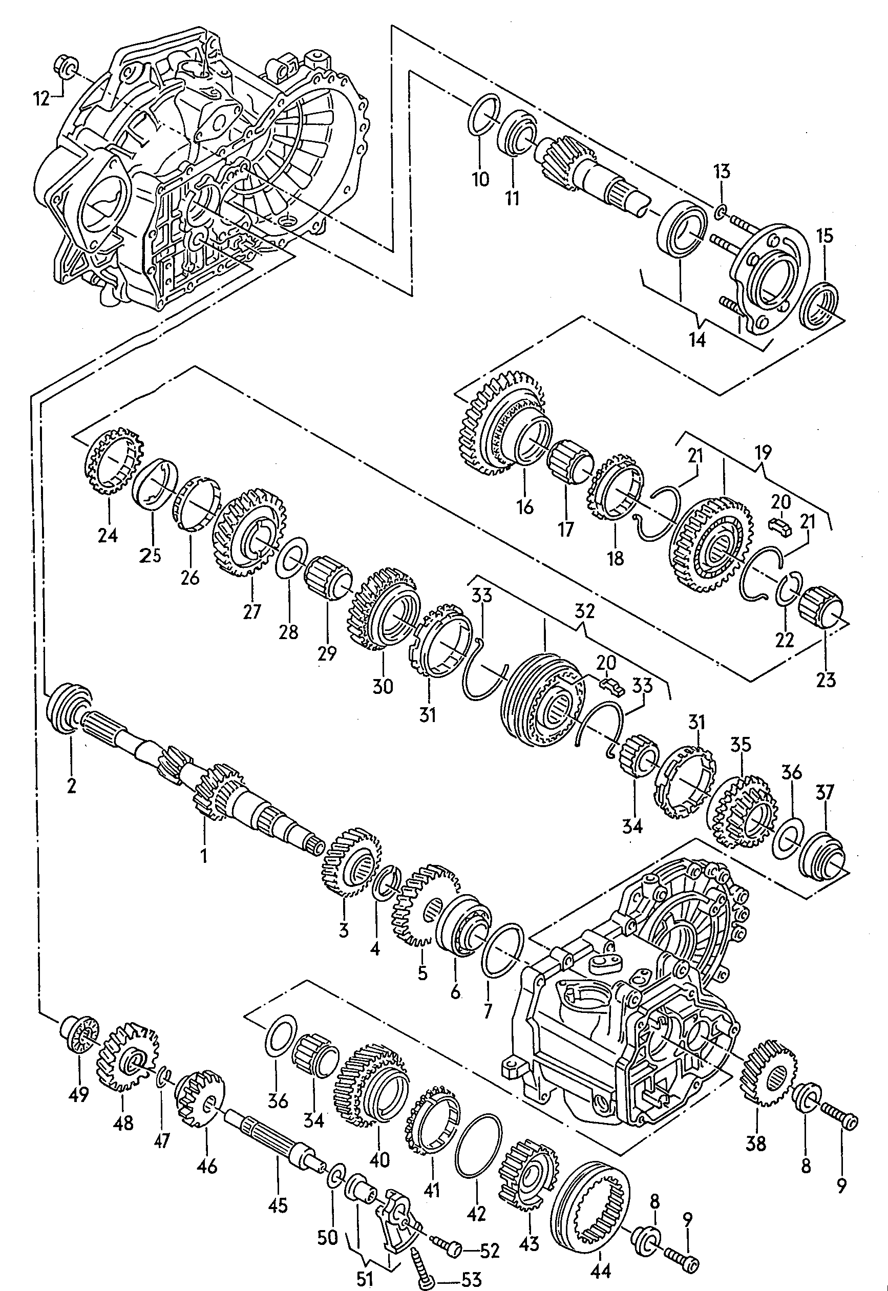 Volkswagen Golf/Var.-syn./Rall./Coun. (1986 - 1991) - For manual gearbox. gears and shafts