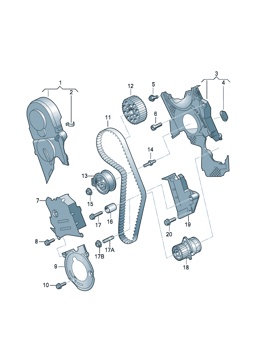 Volkswagen Golf/Golf R32 (1998 - 2001) - Repair kit for toothed belt with tensioning roller