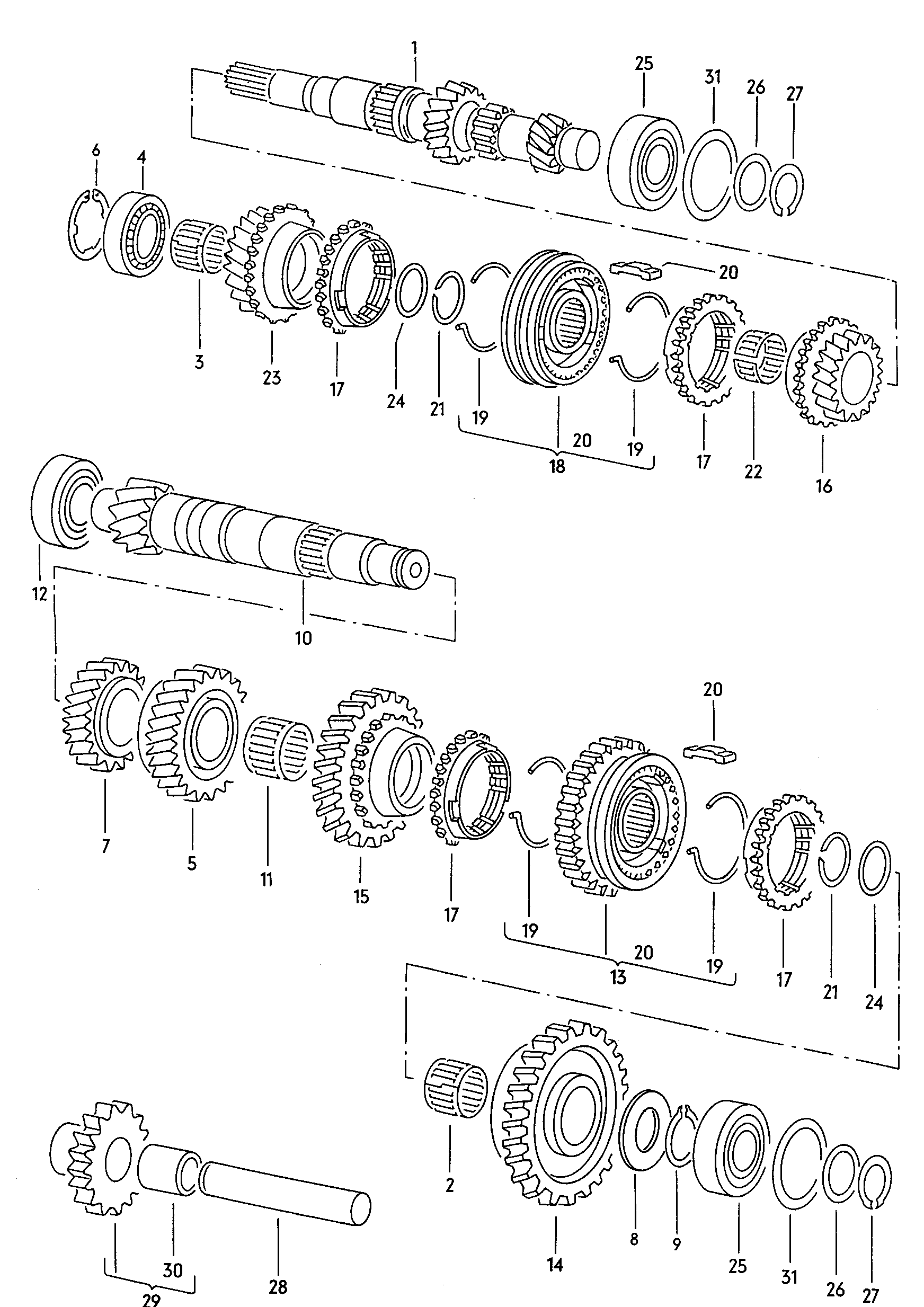 For 4-speed manual gearbox. gears and shafts