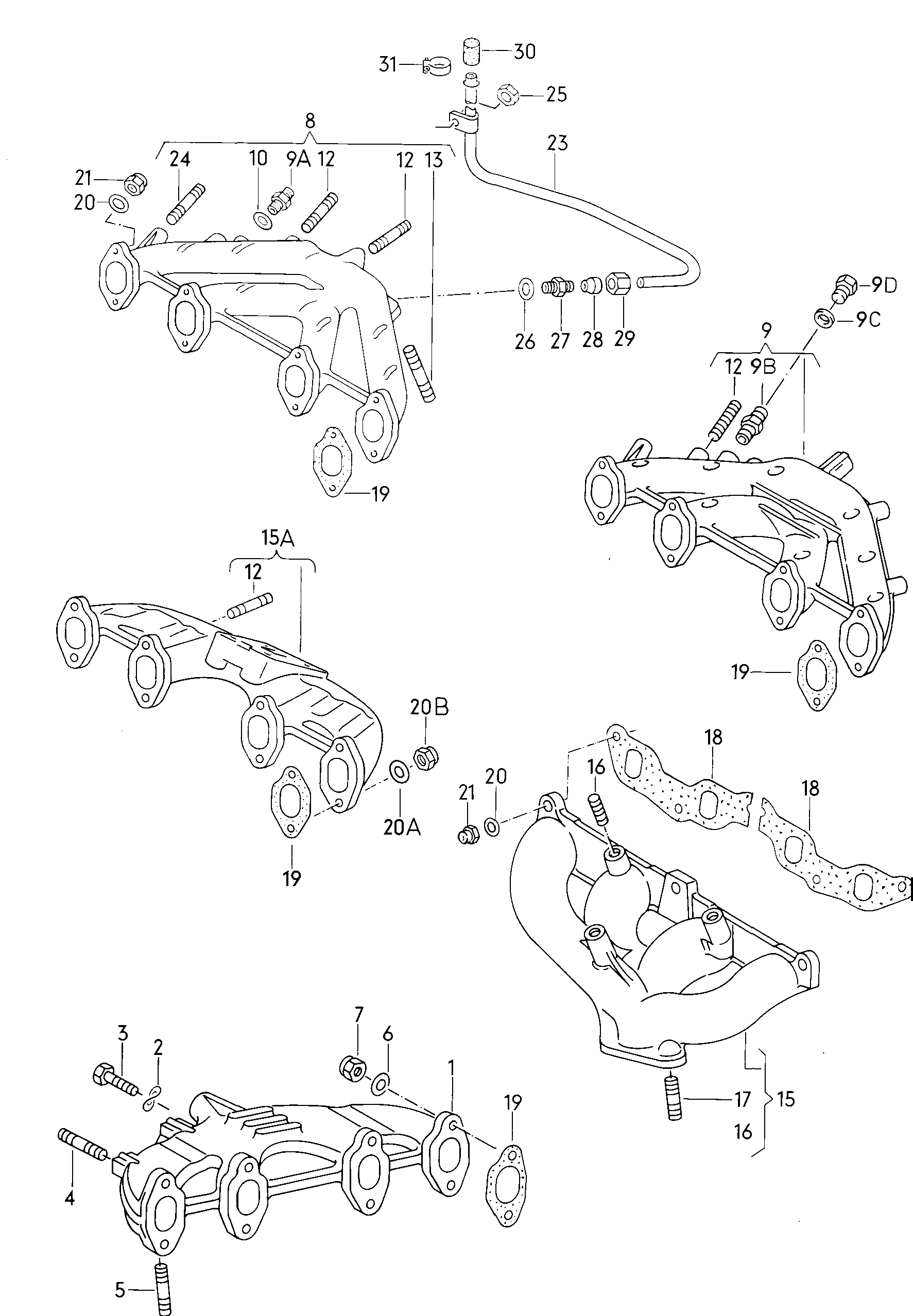 Volkswagen Golf (1982 - 1984) - Exhaust manifolds