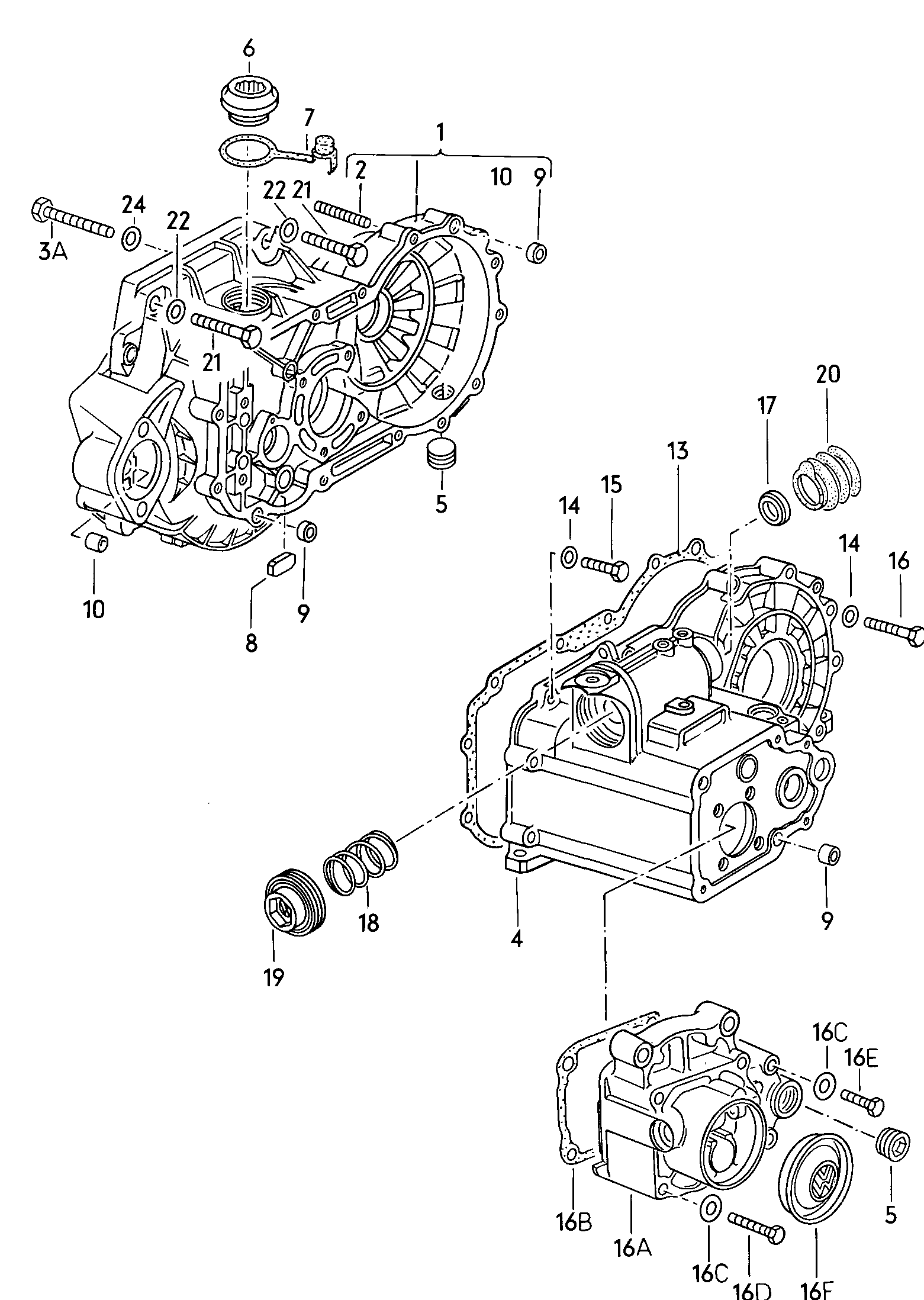 Volkswagen Golf (1979 - 1980) - Gear housing. for 4-speed manual gearbox