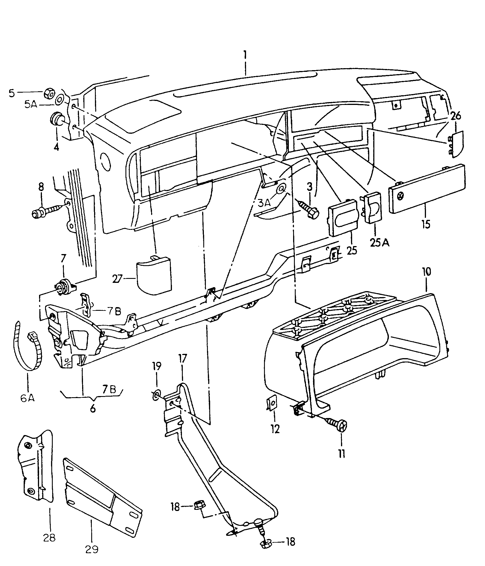 Volkswagen Golf (1993 - 1996) - Dashboard. dashboard fittings