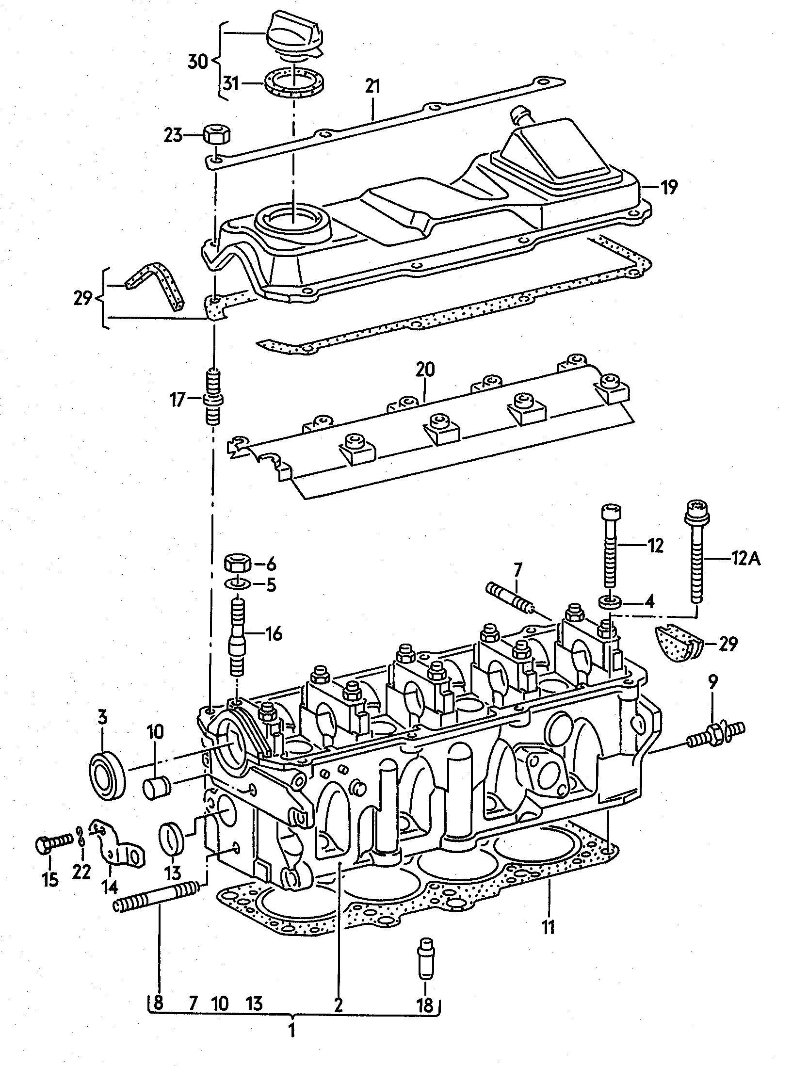 Cylinder block with pistons. oil sump