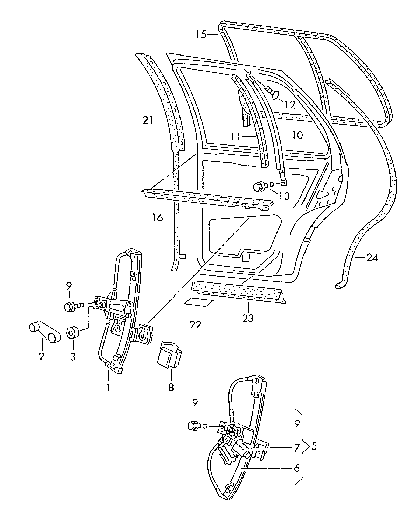Volkswagen Golf (1997 - 1998) - Door lock. Inner actuator. Door handle, exterior