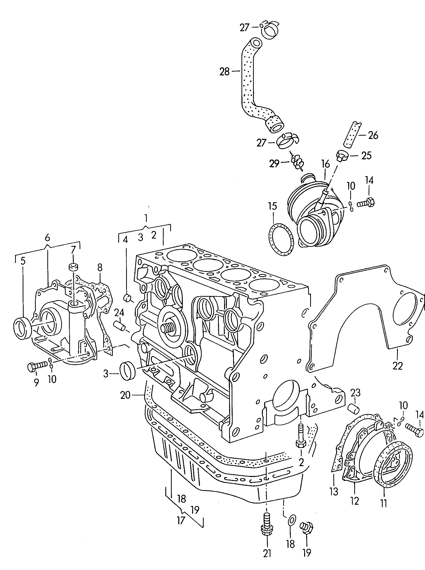 Volkswagen Golf (1995) - Cylinder block with pistons. oil sump
