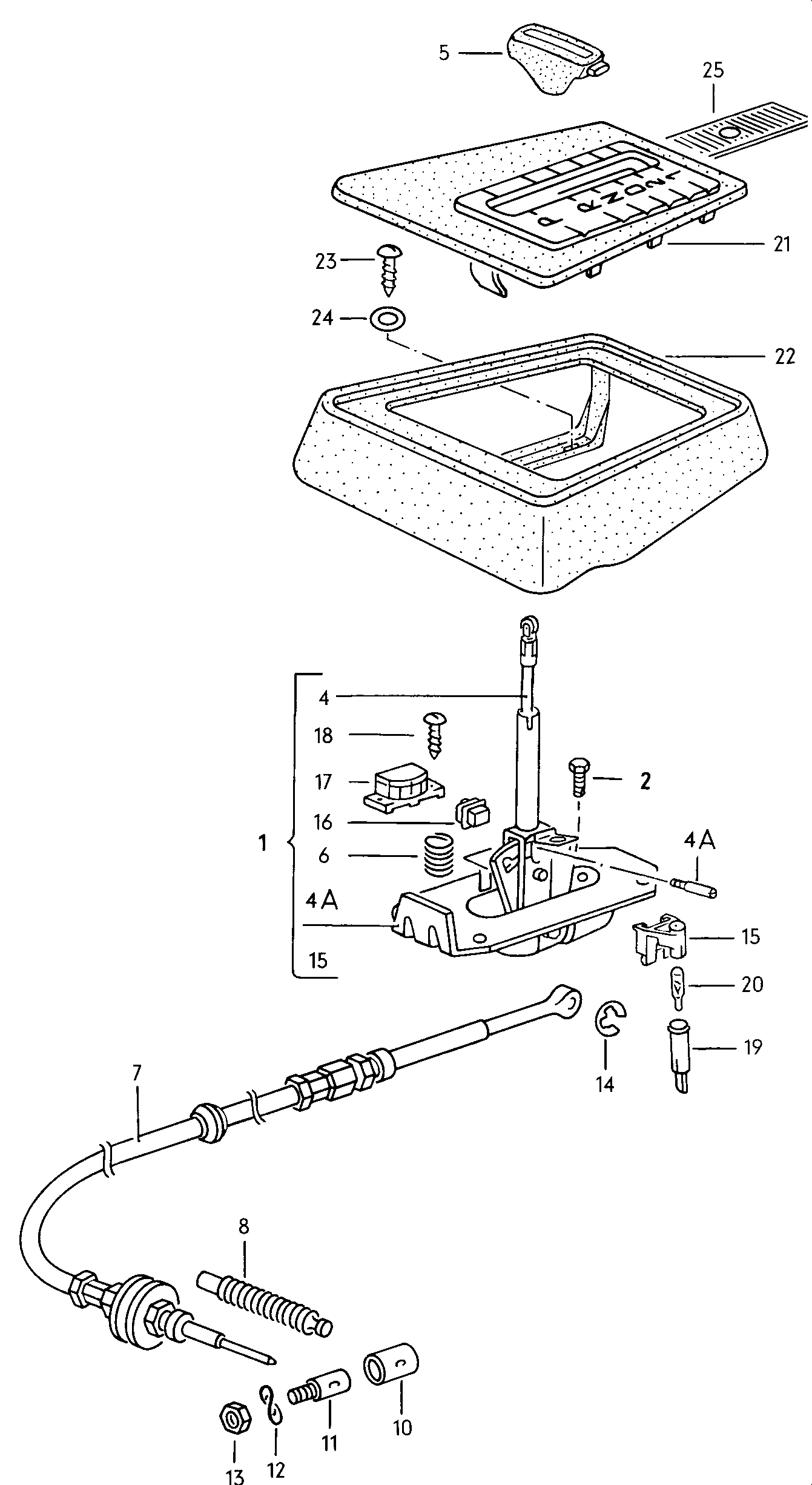 Volkswagen Golf (1979 - 1980) - For automatic gearbox. Selector mechanism