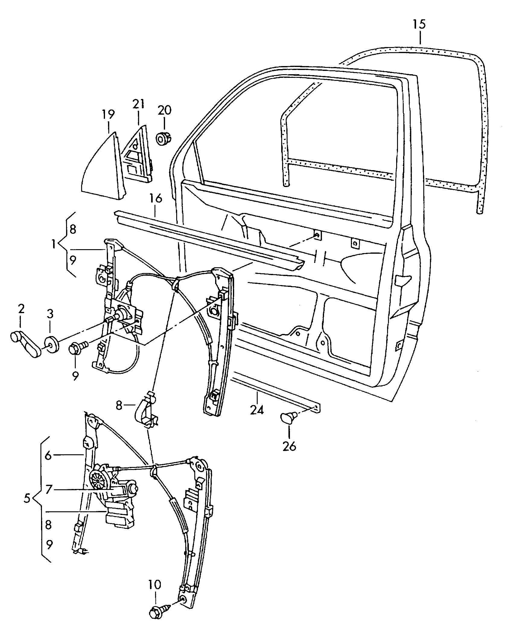 Volkswagen Golf (1997 - 1998) - Door lock. Inner actuator. Door handle, exterior