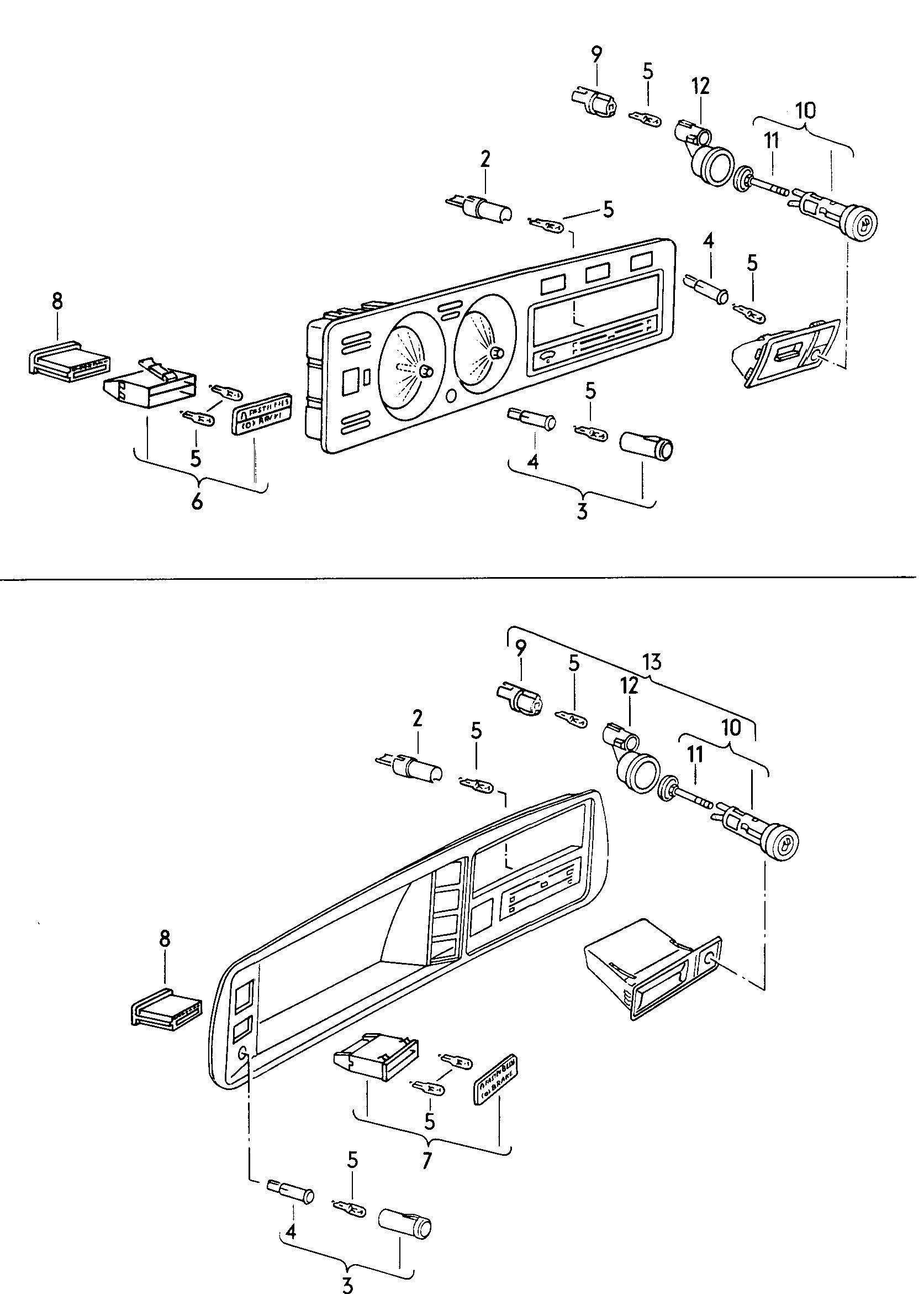 Volkswagen Golf (1981) - Instrument housing, fuel, temperature, gearshift and consumption gauges, printed circuit foil, clock, revolution counter