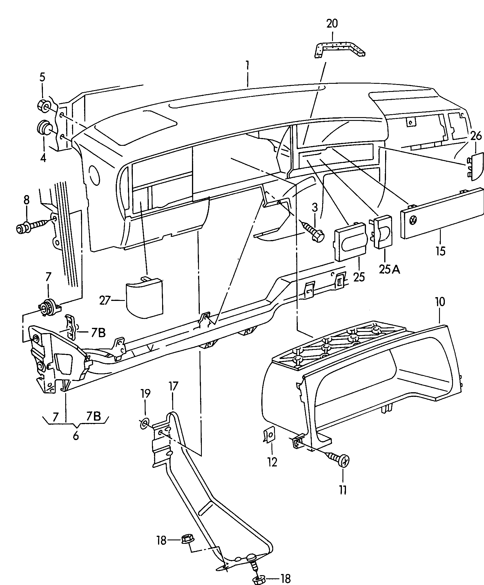 Volkswagen Golf (1997 - 1998) - Dashboard. dashboard fittings