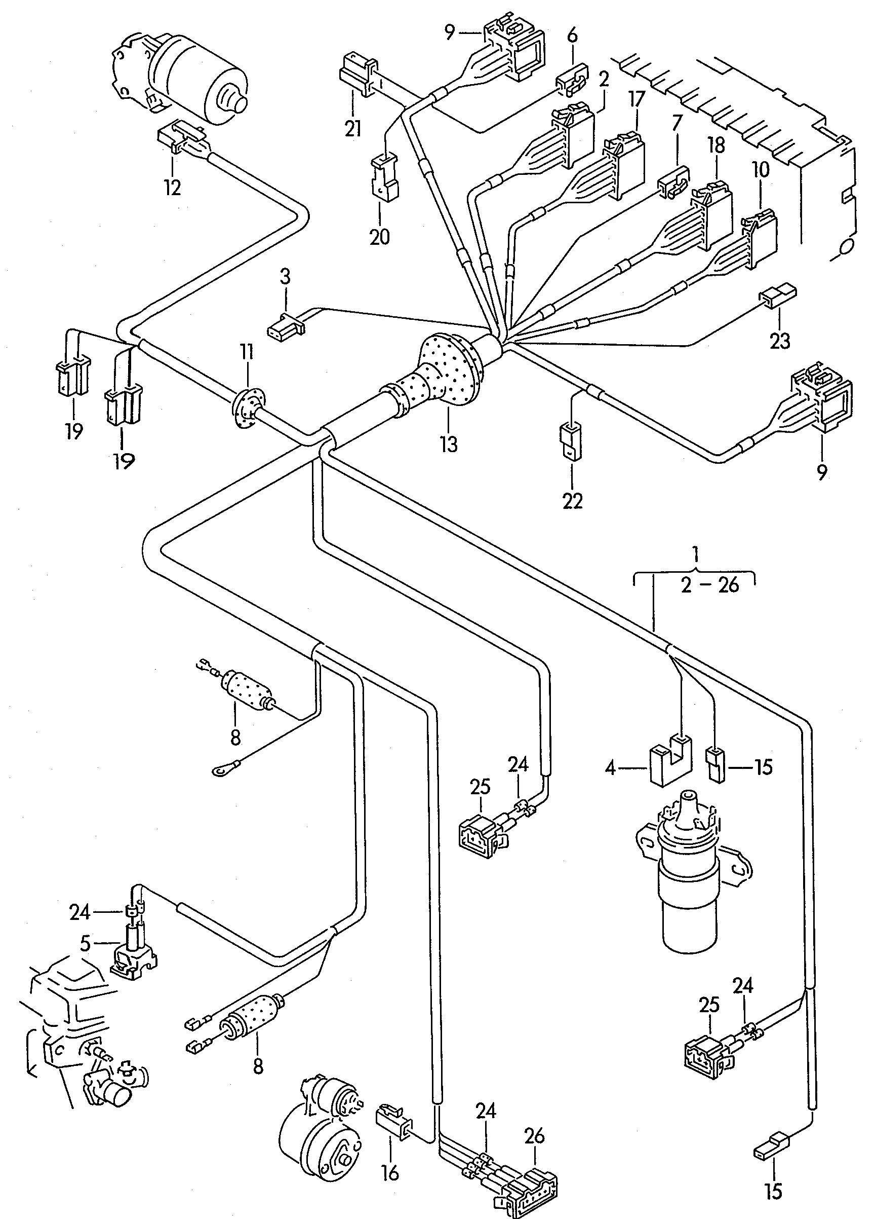 Wiring set for battery and 3-phase alternator. Earth line