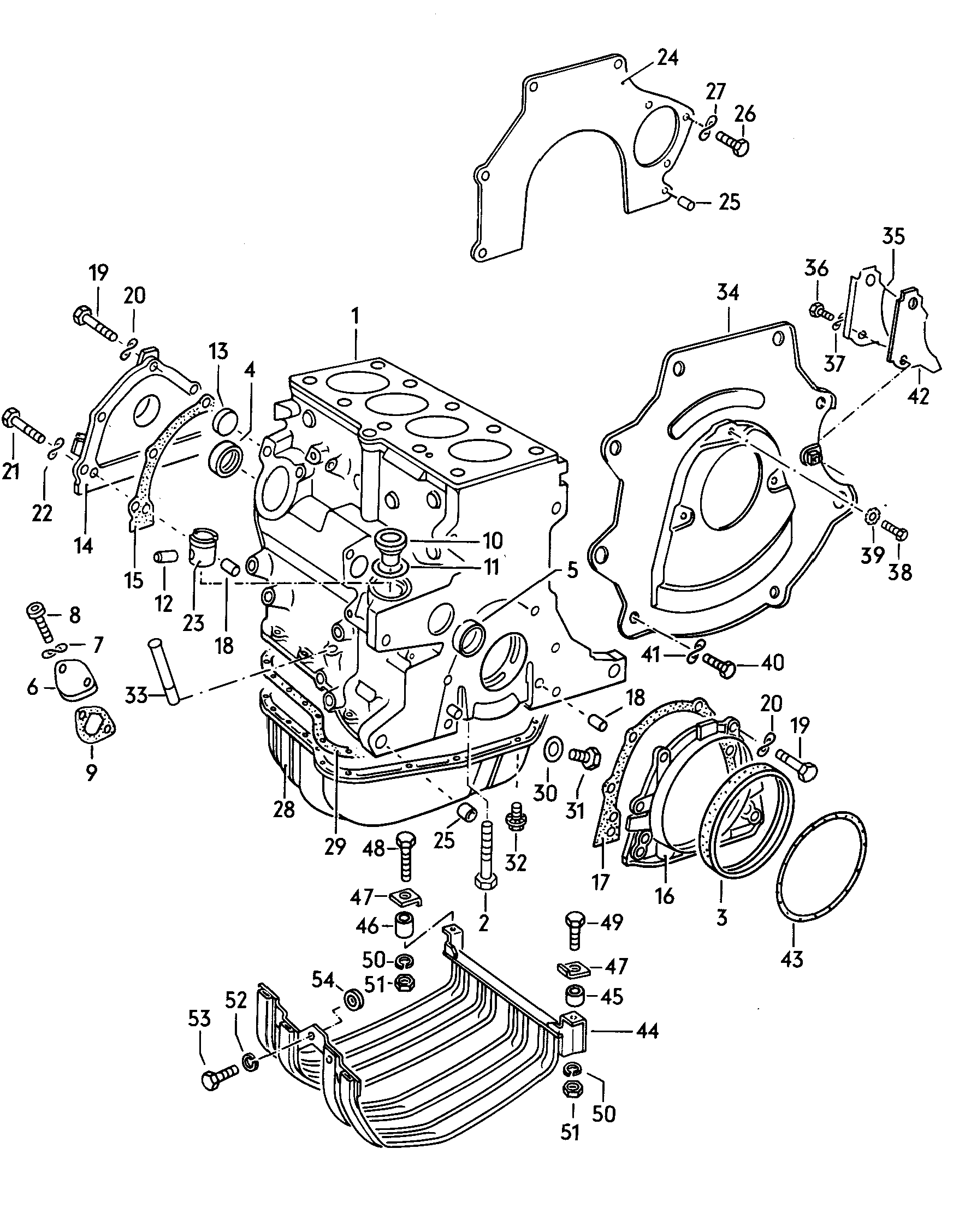 Volkswagen Golf (1979 - 1980) - Cylinder block with pistons. oil sump