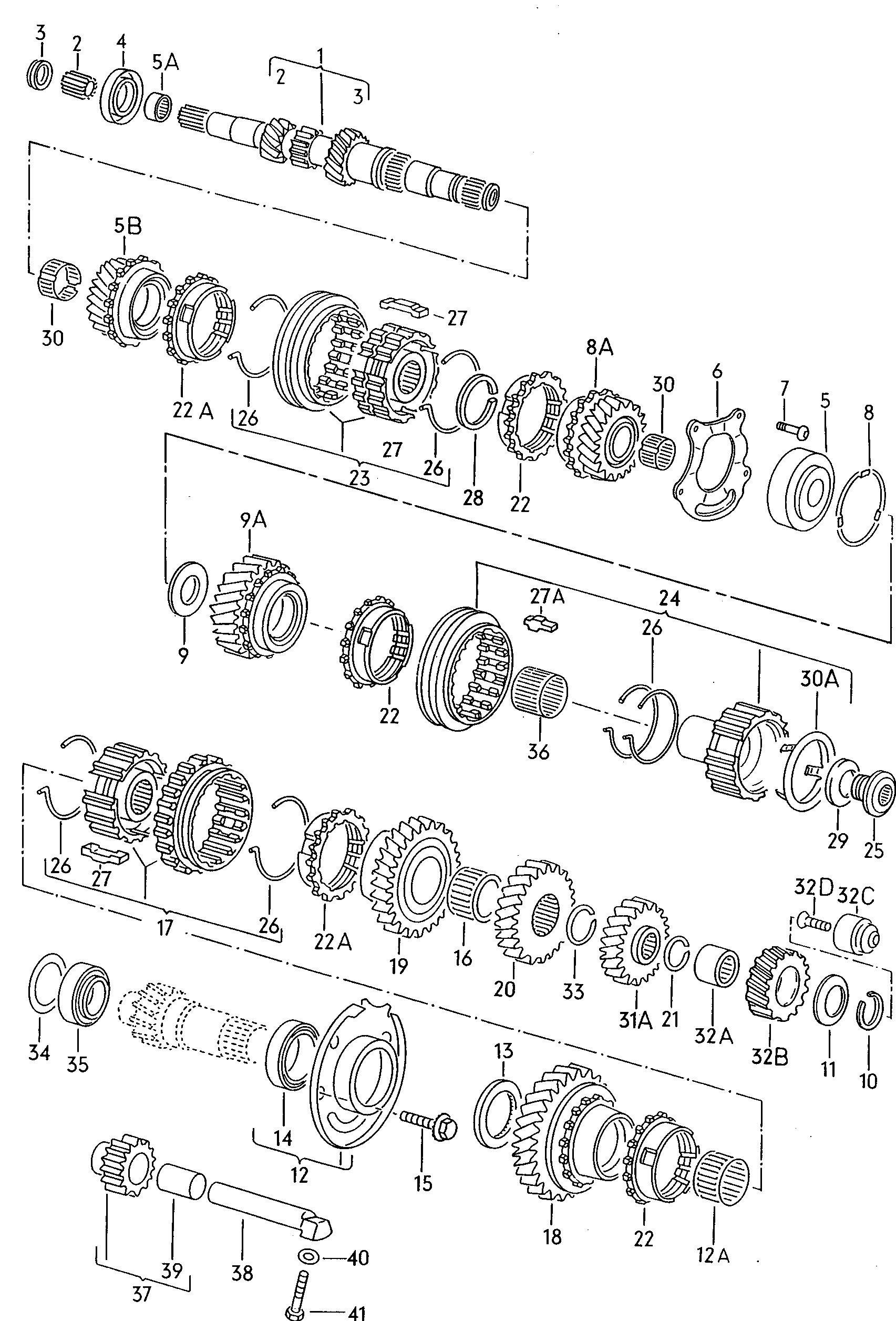 For 5 speed manual transmiss.. gears and shafts