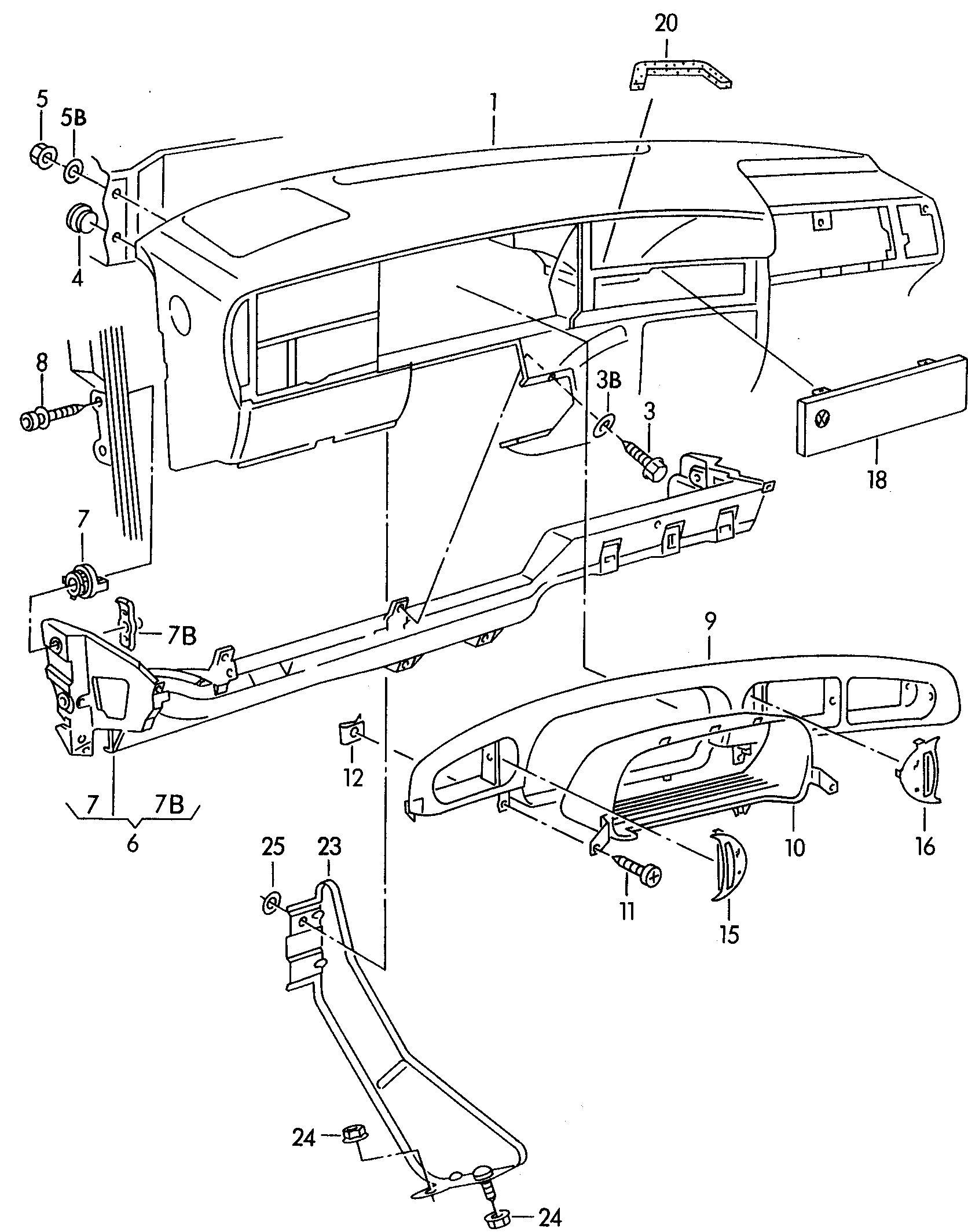 Volkswagen Golf (1993 - 1996) - Dashboard. dashboard fittings