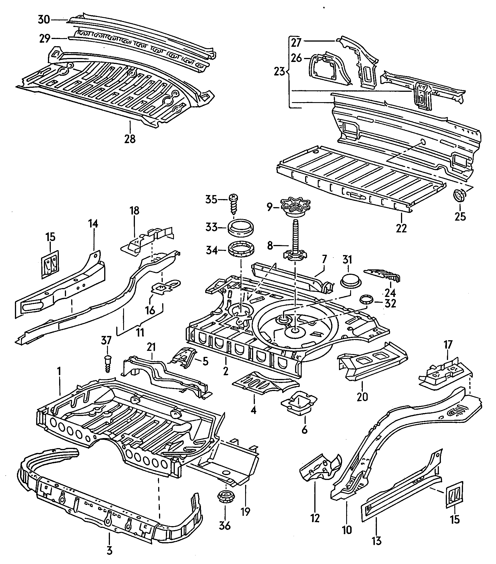 Volkswagen Golf/Var.-syn./Rall./Coun. (1986 - 1991) - Boot floor plate. Rear cross panel