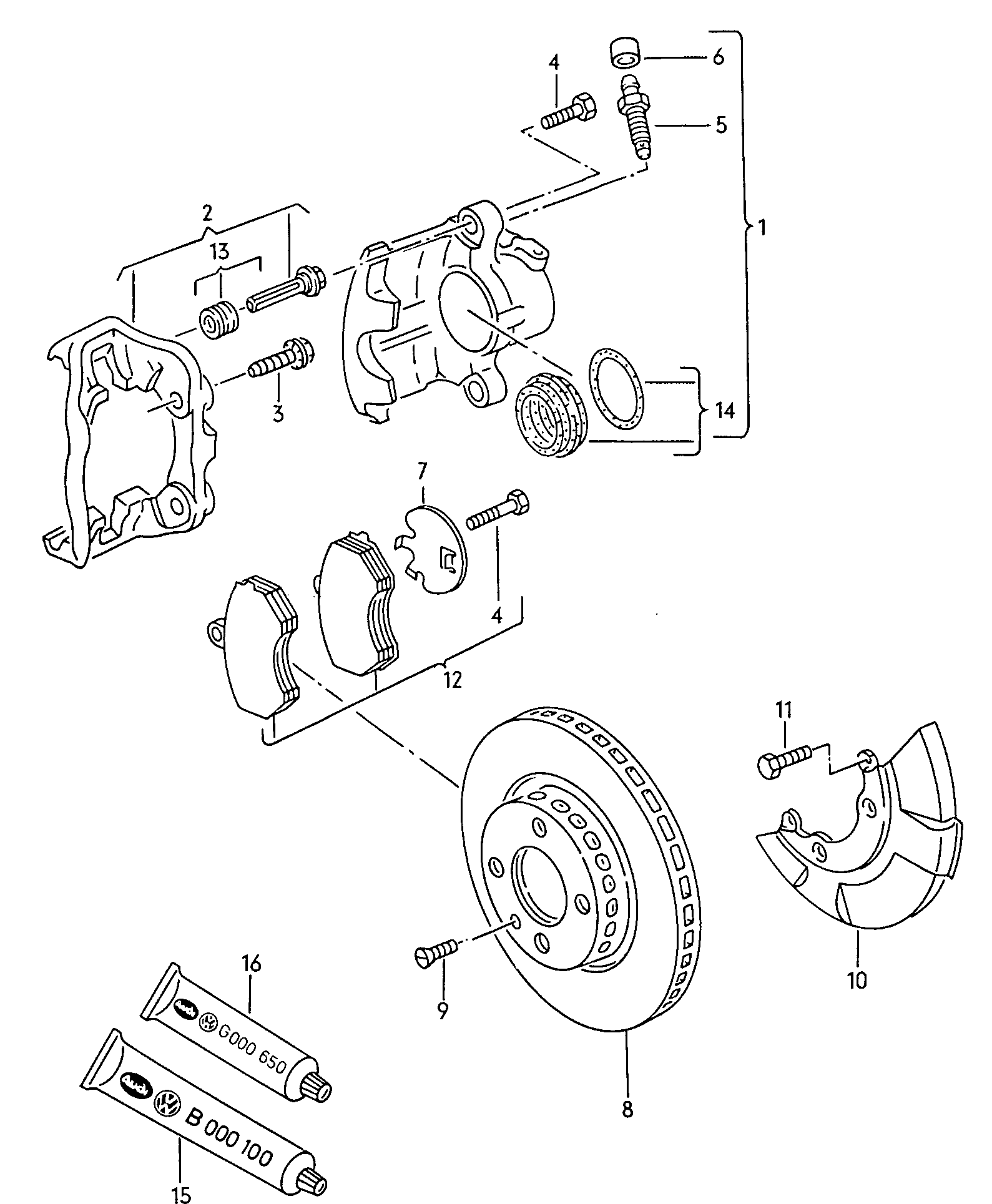Volkswagen Golf/Var.-syn./Rall./Coun. (1986 - 1991) - Disc brake. Floating caliper brake