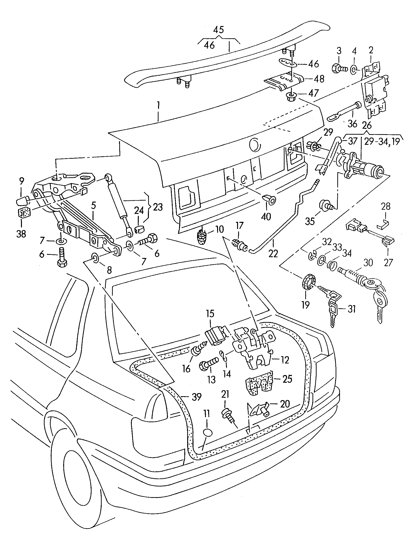 Volkswagen Golf (1993 - 1996) - Spoiler. Rear lid