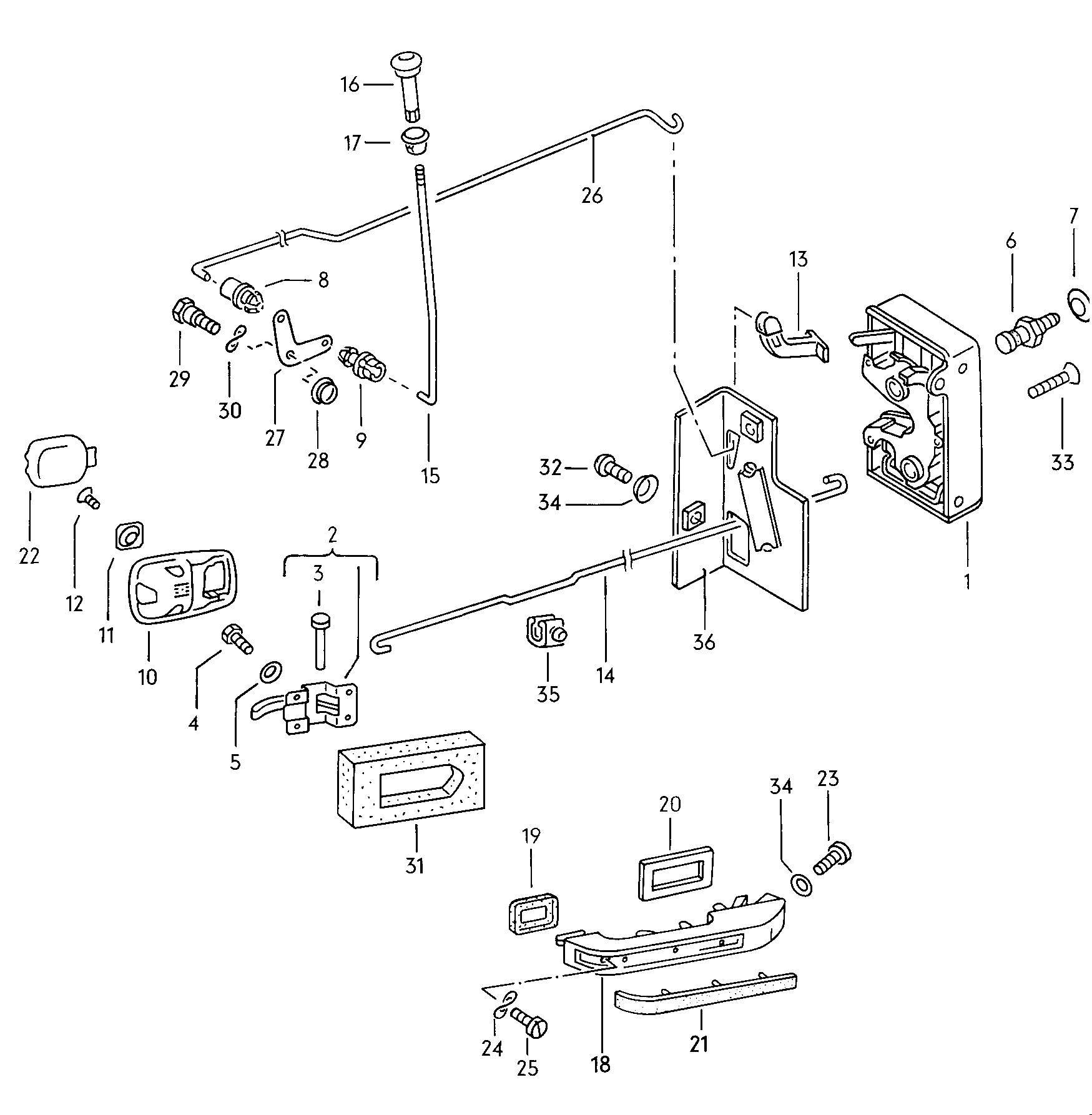 Volkswagen Golf (1979 - 1980) - Door lock. Inner actuator. Door handle, exterior