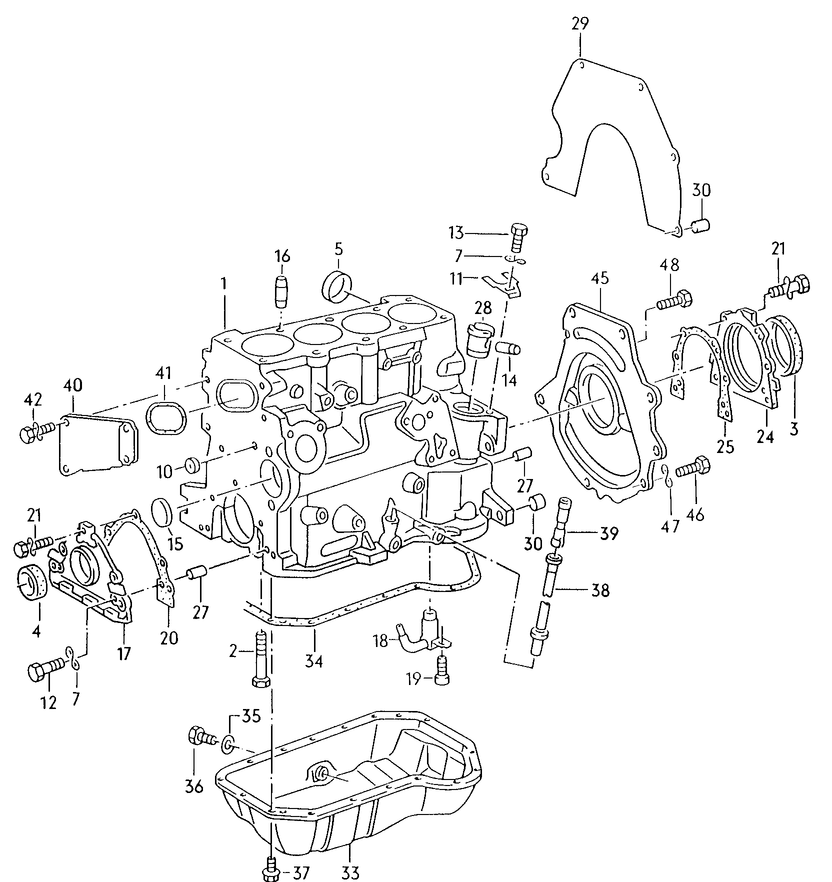 Volkswagen Golf/Var.-syn./Rall./Coun. (1986 - 1991) - Cylinder block with pistons. oil sump