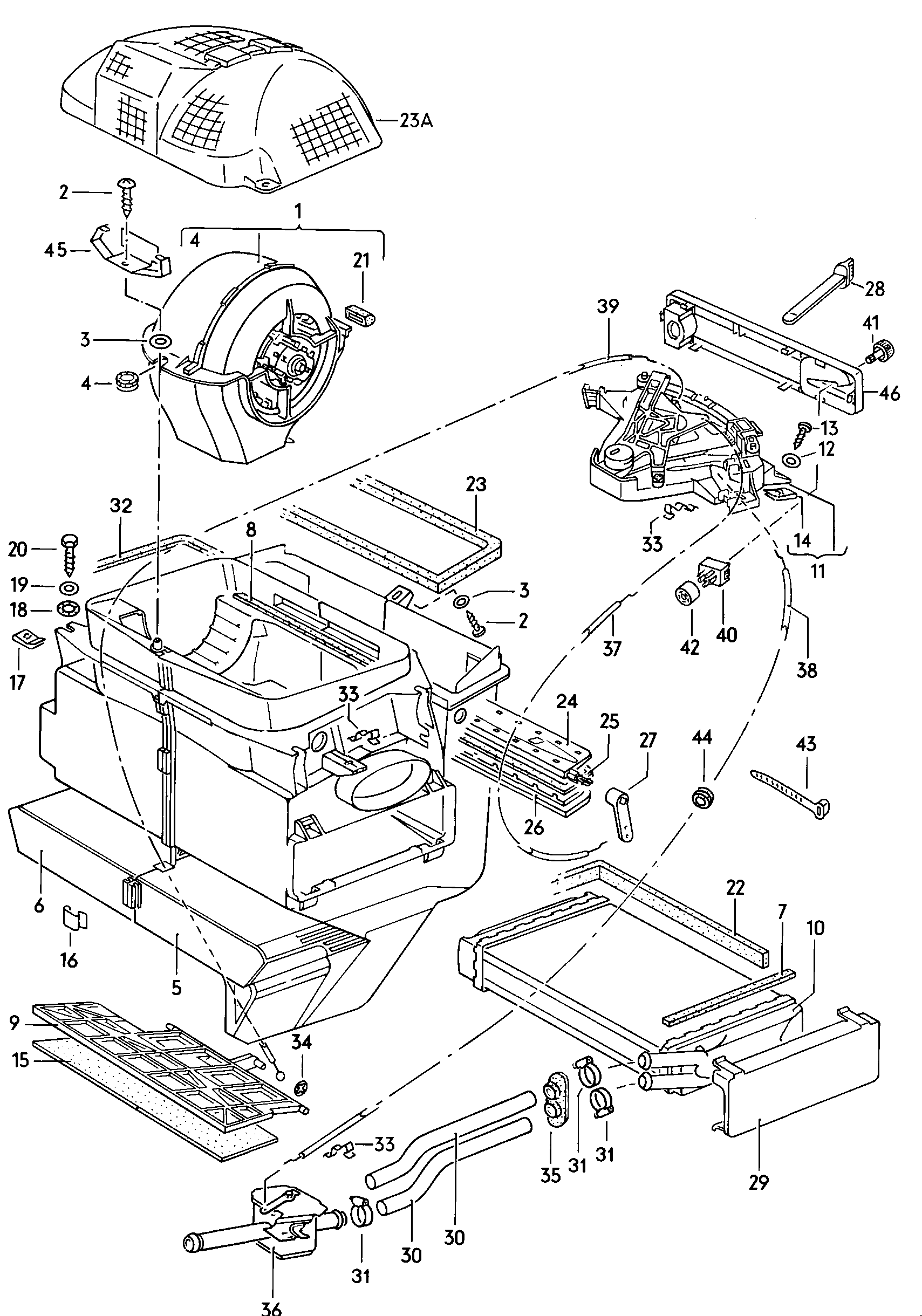 Volkswagen Golf (1979 - 1980) - Fan motor. heat exchanger. fresh air and heater controls