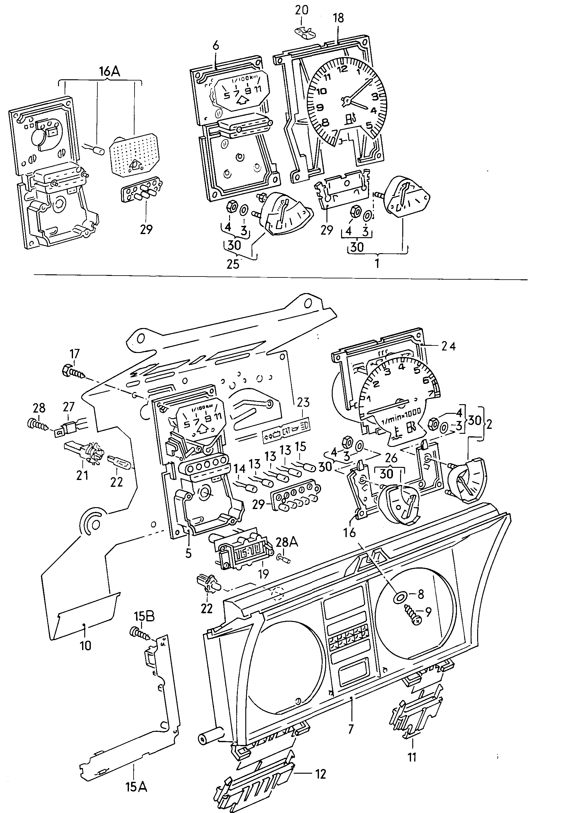 Volkswagen Golf (1982 - 1984) - Instrument housing and mounting parts