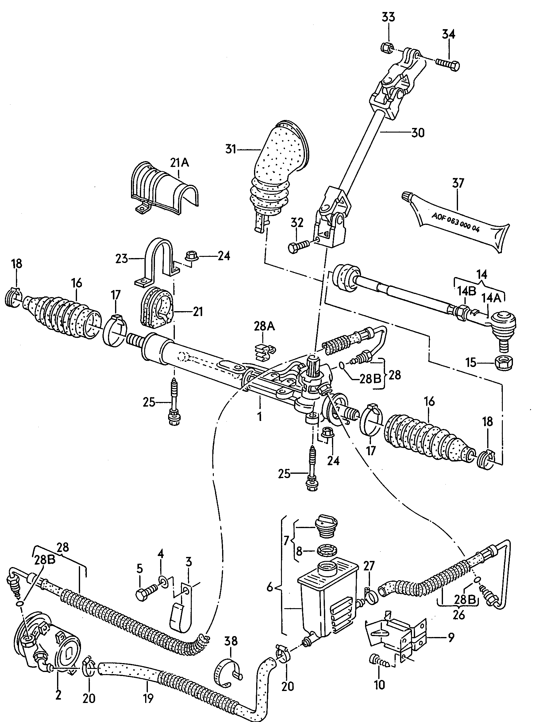 Track rod. for power steering. oil container and connection parts, hoses. Steering gear