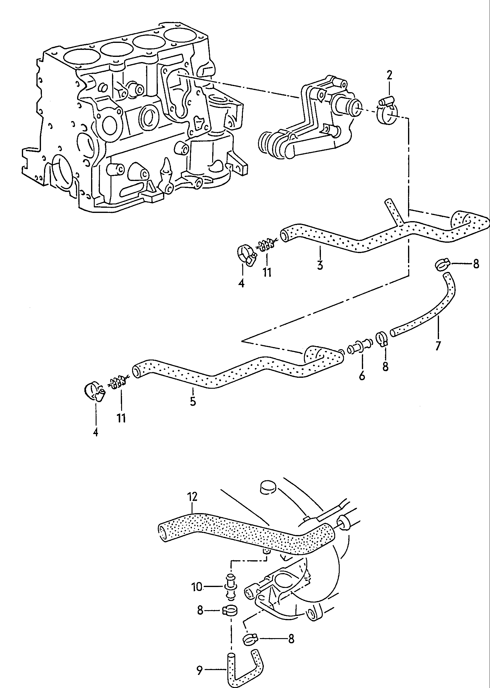 Cylinder block with pistons. oil sump