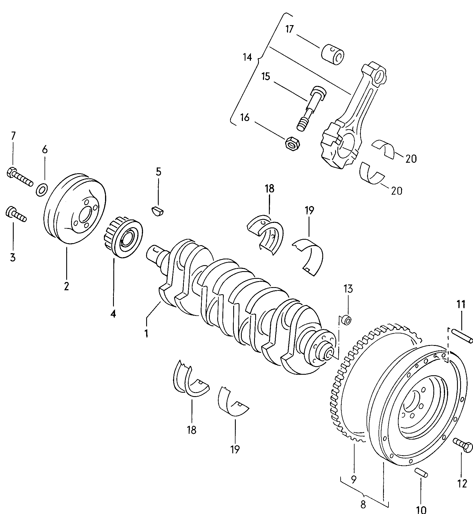 Conrod. bearings. Crankshaft