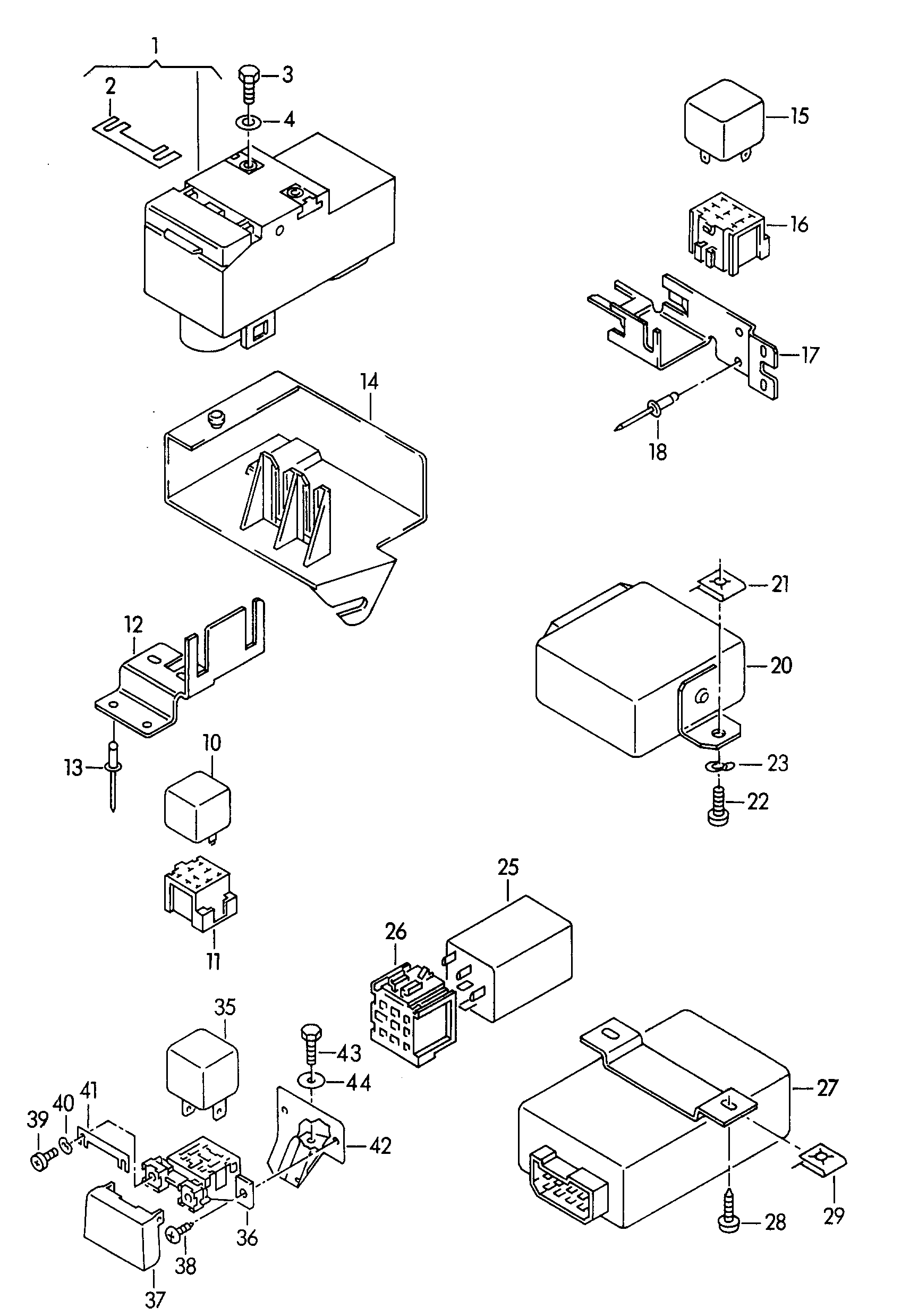 Volkswagen Golf (1997 - 1998) - Relay. central electrics. Fuse socket