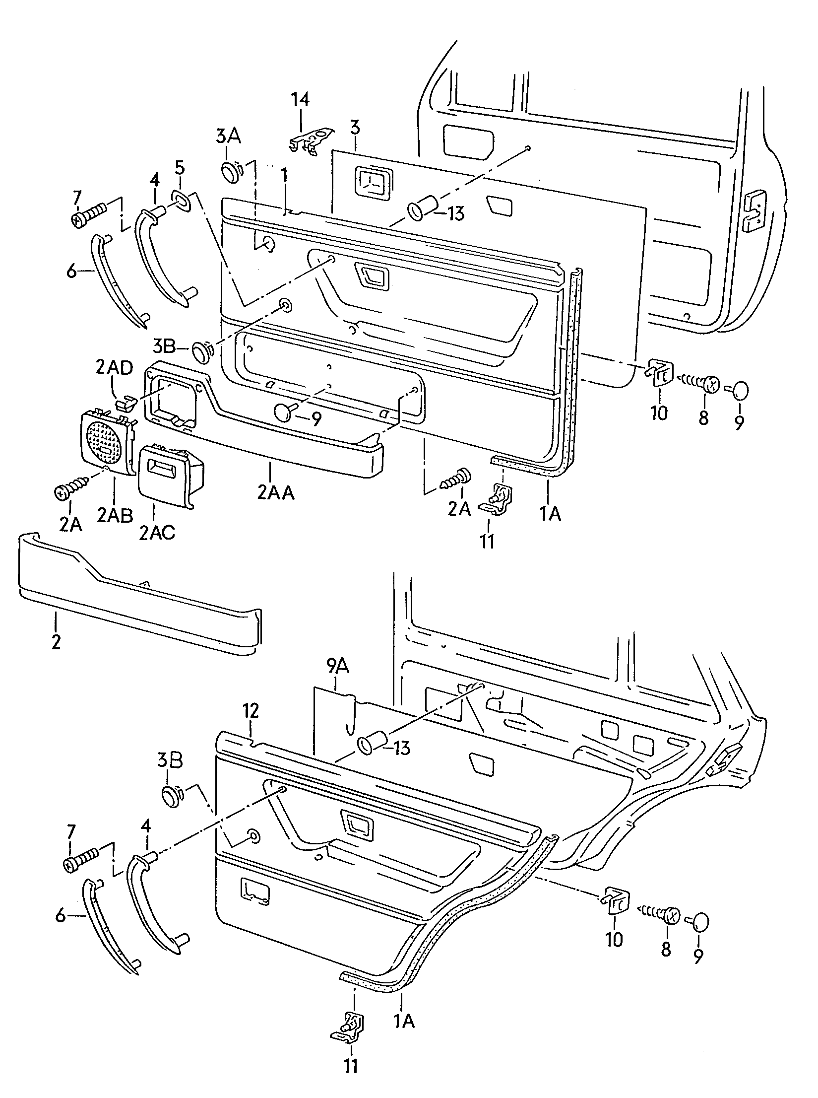 Grab handle. door trim panels. Stowage box