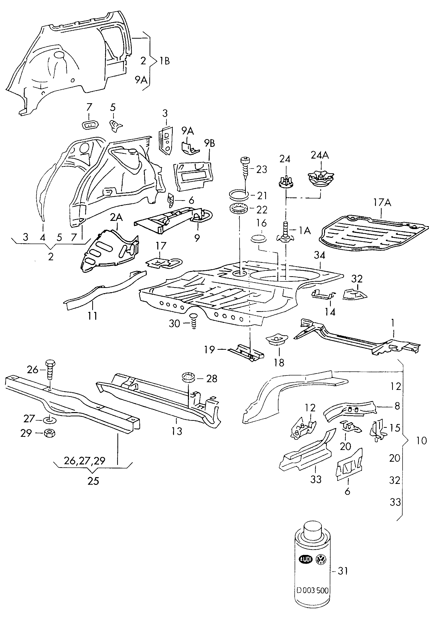 Volkswagen Golf (1997 - 1998) - Floor assembly. Side member