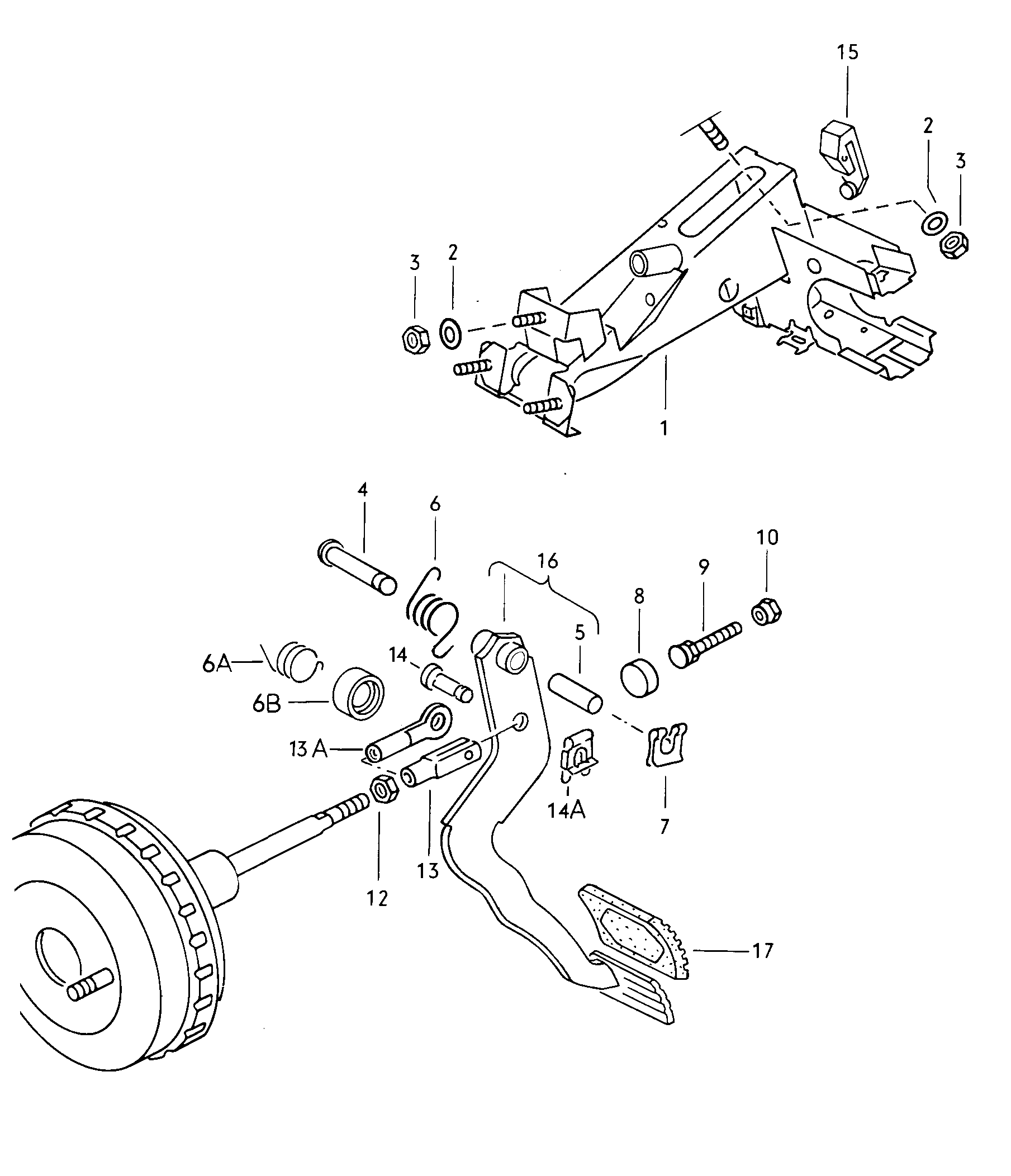 Volkswagen Golf (1981) - Brake, clutch pedal cluster, clutch cable