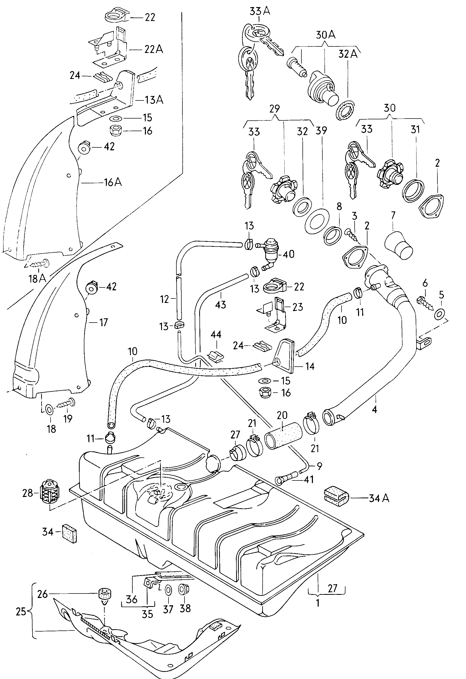 Volkswagen Golf (1981) - Fuel tank. Vent hose. gravity valve