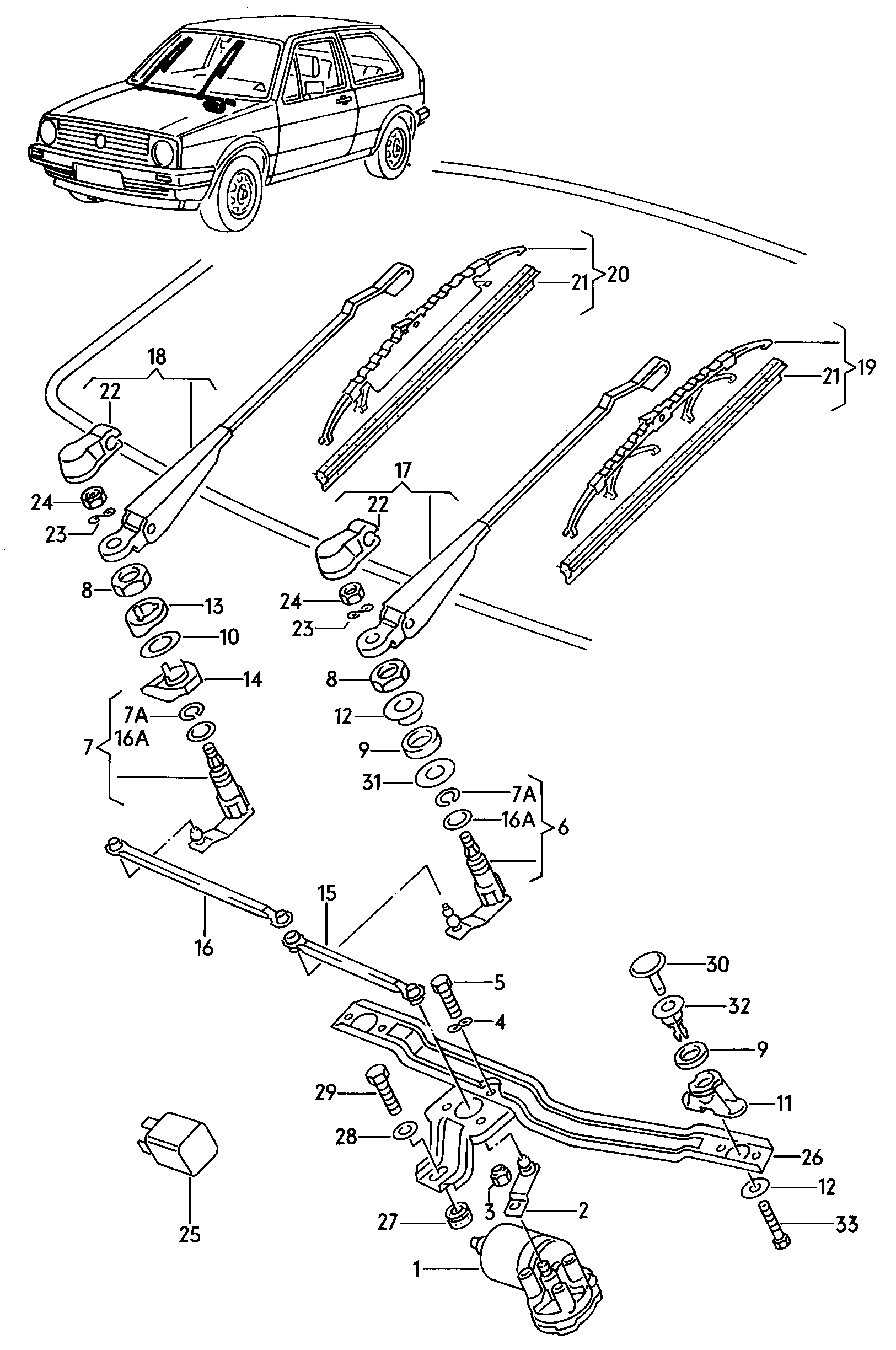 Volkswagen Golf/Var.-syn./Rall./Coun. (1986 - 1991) - Windshield wiper