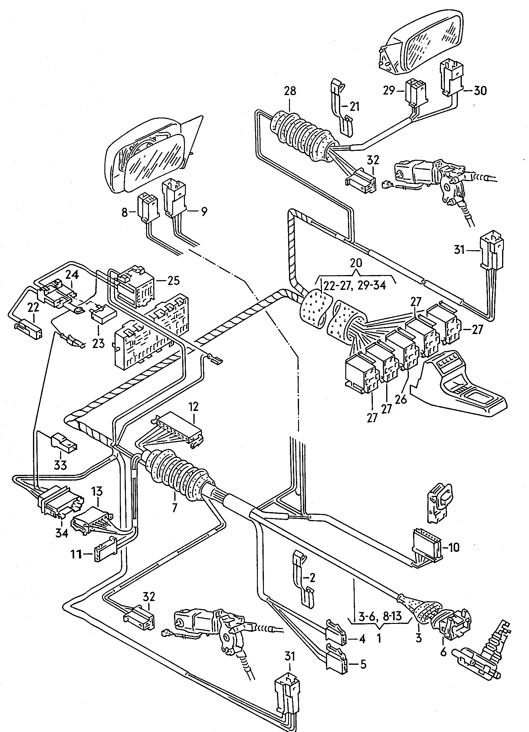 Wiring set for battery and 3-phase alternator. Earth line