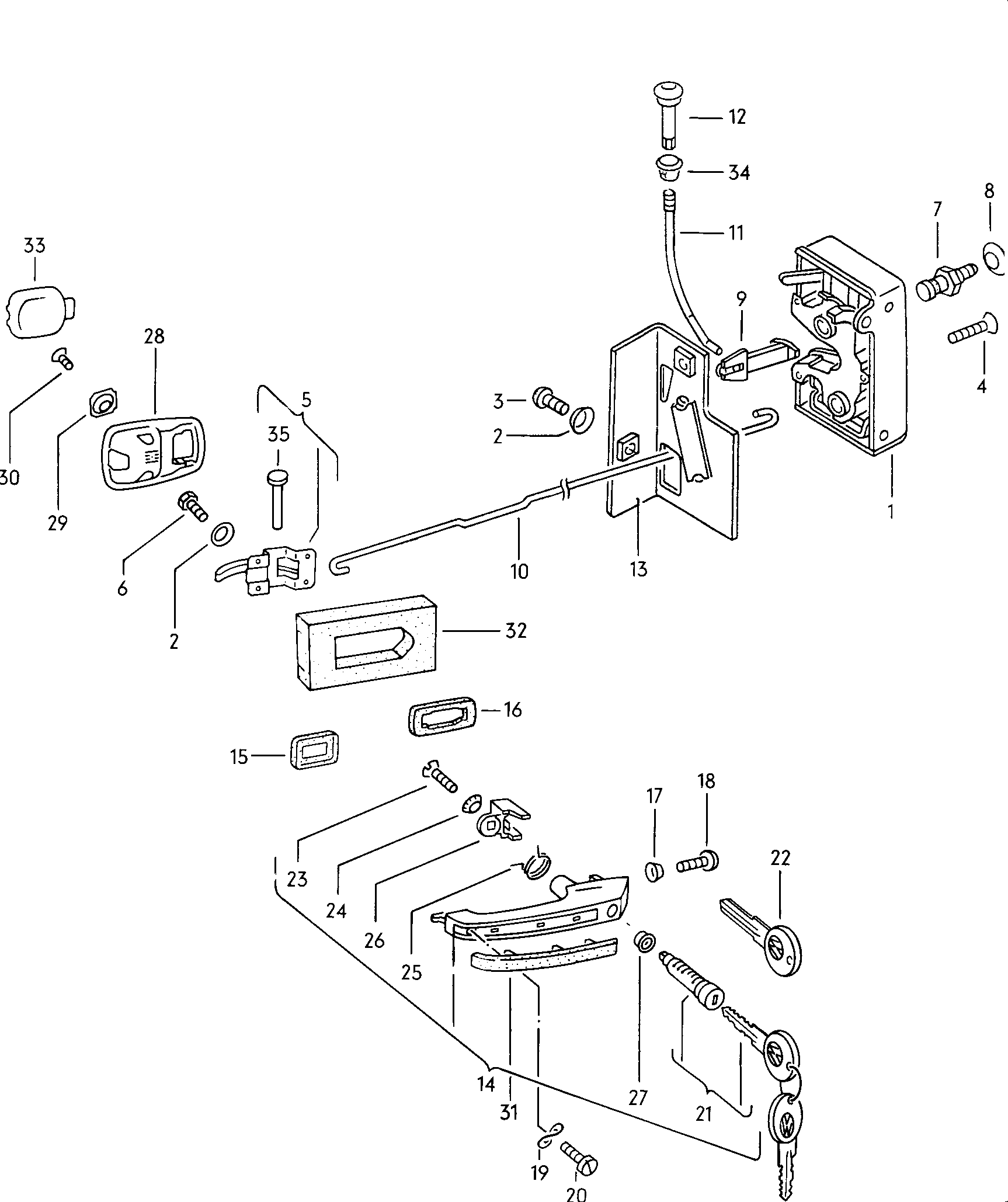 Volkswagen Golf (1979 - 1980) - Door lock. Inner actuator. Door handle, exterior