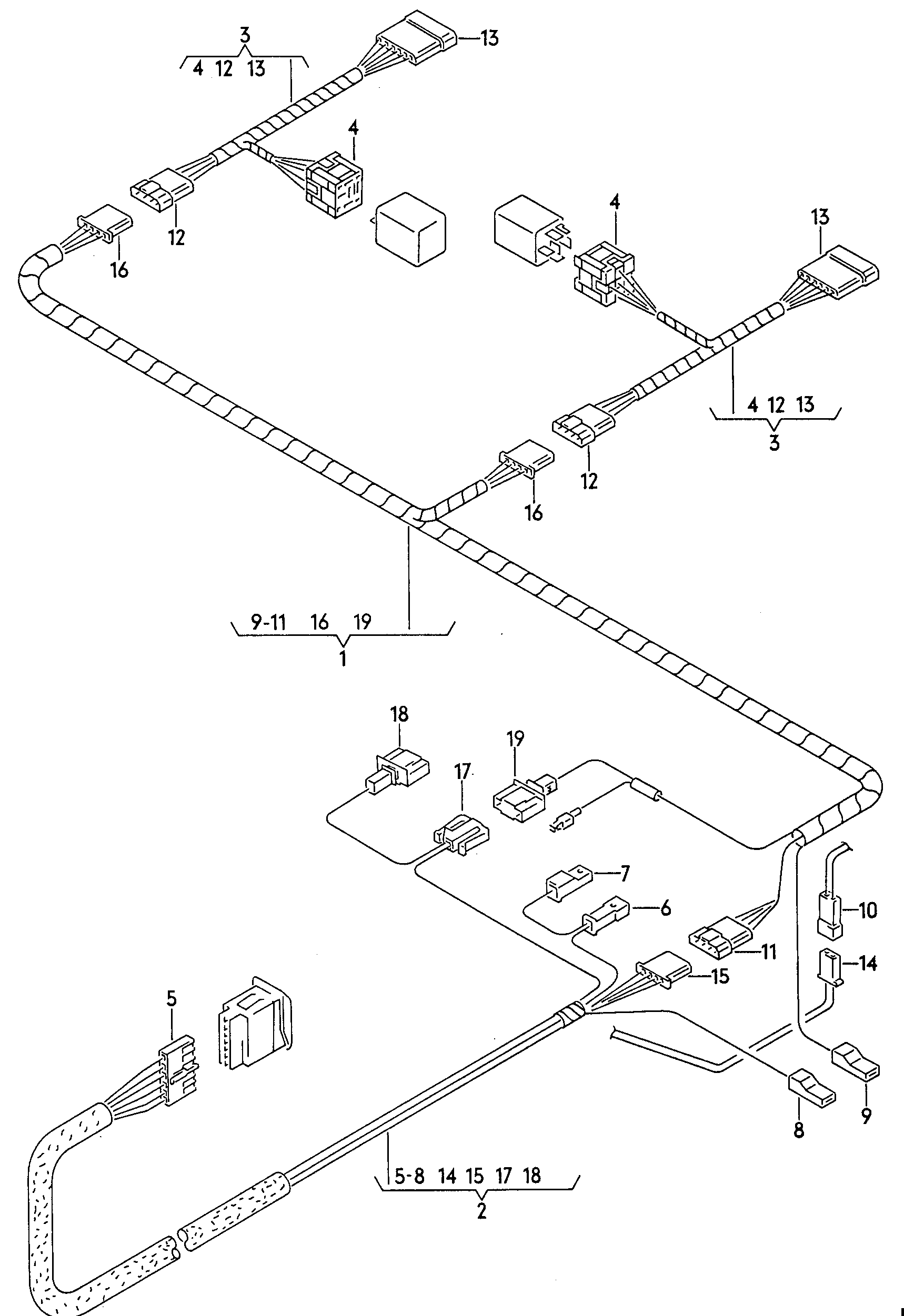 Wiring set for battery and 3-phase alternator. Earth line
